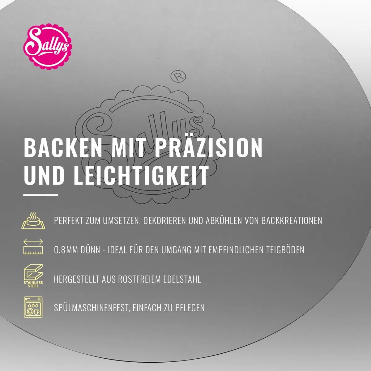 Sallys Tortenbodenheber Rund - 32 cm Durchmesser - Kuchenschaufel Ideal zum Umsetzen & Dekorieren - Platte aus Rostfreiem Edelstahl - Spülmaschinenfest