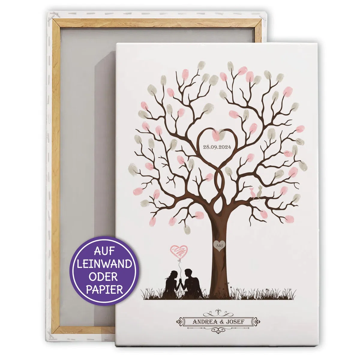 FEENSTAUB Hochzeitsbaum personalisiert, Gästebuch Alternative Hochzeit, Fingerabdruck Hochzeit, Weddingtree, Leinwand Gästebuch, Hochzeitsbaum Fingerabdruck, Baum auf Leinwand oder Papier