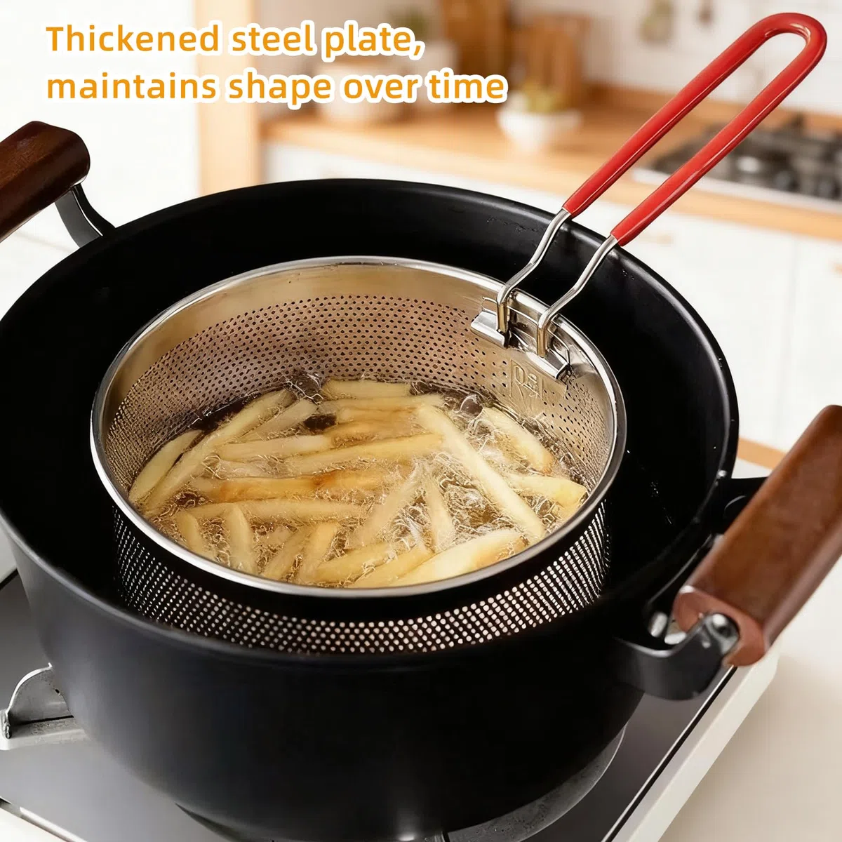 IIRC Nudelsieb Edelstahl 3er Set, 16/18/20cm Edelstahl Sieb Küche mit Abnehmbaren Griff für Waschen, Abtropfen, Frittieren, Blanchieren, Kochen