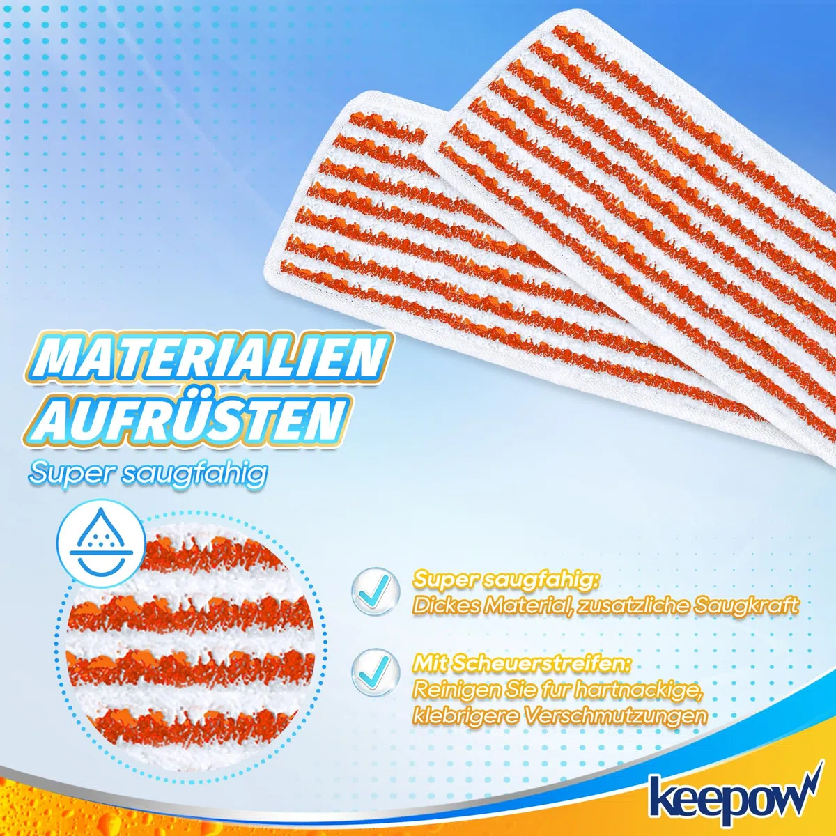 KEEPOW 8er für Vileda Steam PLUS XXL Dampfreiniger Ersatzbezüge, Waschbar Ersatzbezug für Vileda Dampfreiniger, Mikrofaser für Vileda Steam Plus Pro XXL Dampfreiniger - Mit kräftigem Schrubberstreifen