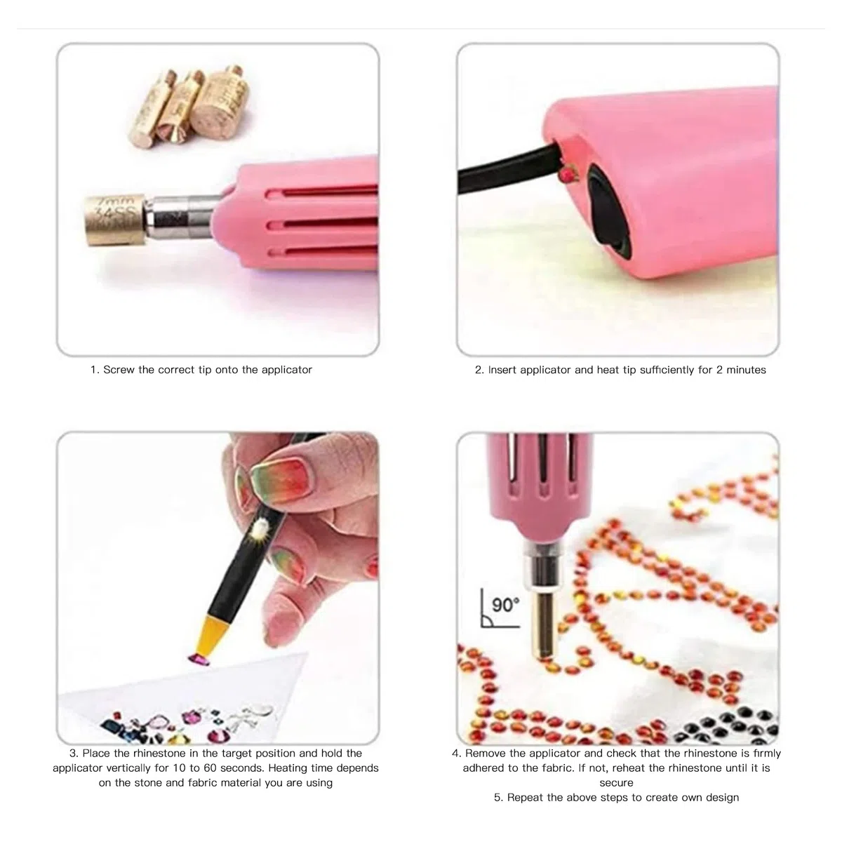Qcwwy Hotfix-Applikator, DIY Hot Fix Setter Applikator Wand Tool Kit Set mit 7 Verschiedenen Größen Tipps DIY Crafts Hotfix Tool