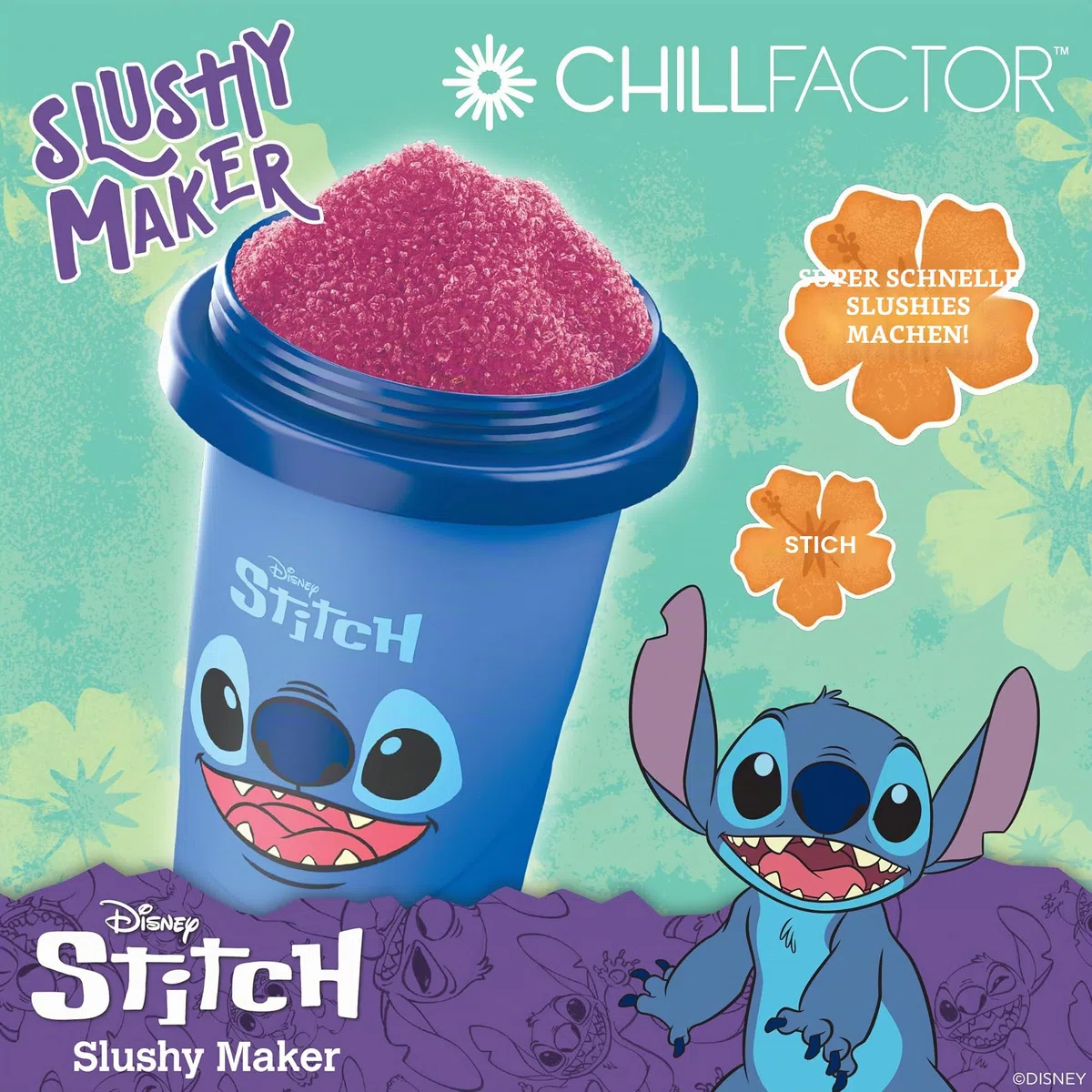 ChillFactor 08258 Disney Wiederverwendbare Squeeze Cup Maker mit Stitch Character Design, hausgemachte Slushies, Blau