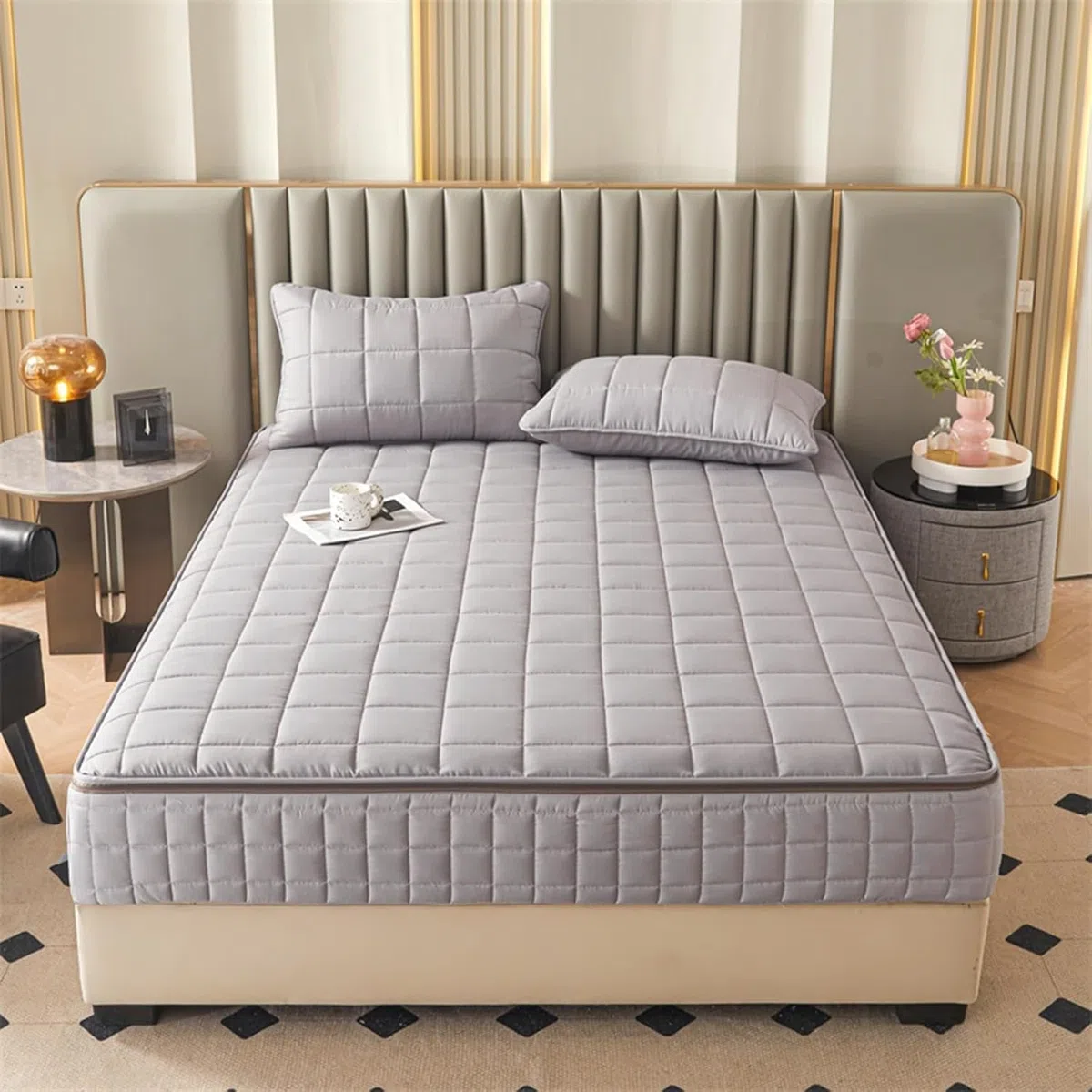 Matratzenbezug 140 x 200/180 x 200/120x200/160x200 aus Mikrofaser mit Reißverschluss, Matratzenschoner All inklusive(Gray,140x200+25cm)