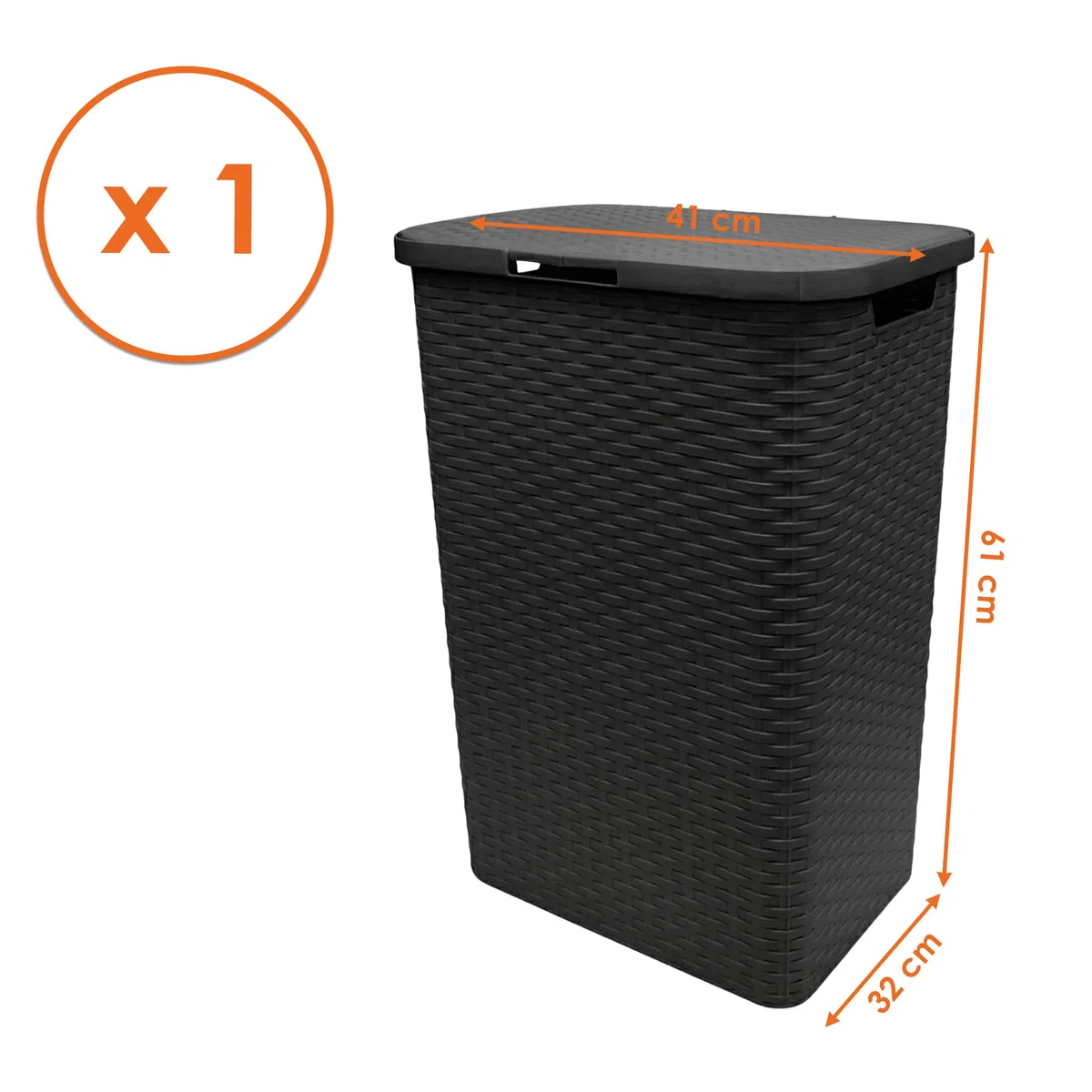 Kunststoff Wäschekorb anthrazit mit Deckel in Rattan Optik - 65 Liter - Wäschesammler in Flechtoptik mit seitlichen Griffen - Wäschesammelbox platzsparend feuchtraumbeständig
