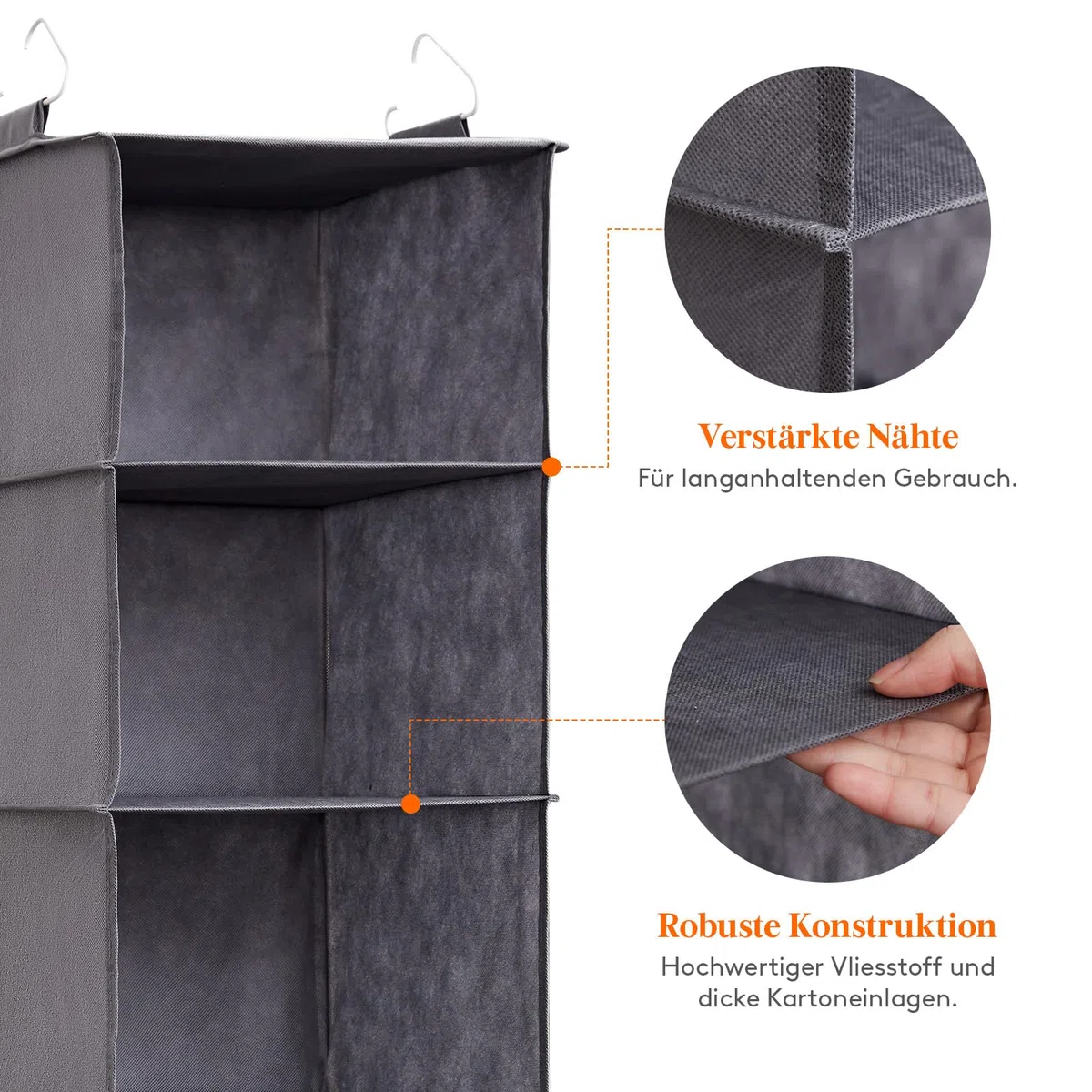 Lifewit Hängeregal, Schrank Organizer, Hängesystem Kleiderschrank, Hängeaufbewahrung aus Stoff, Ordnungssystem Kleiderschrank, Faltbar und Platzsparend mit Metallhaken, 2 Stück, Grau
