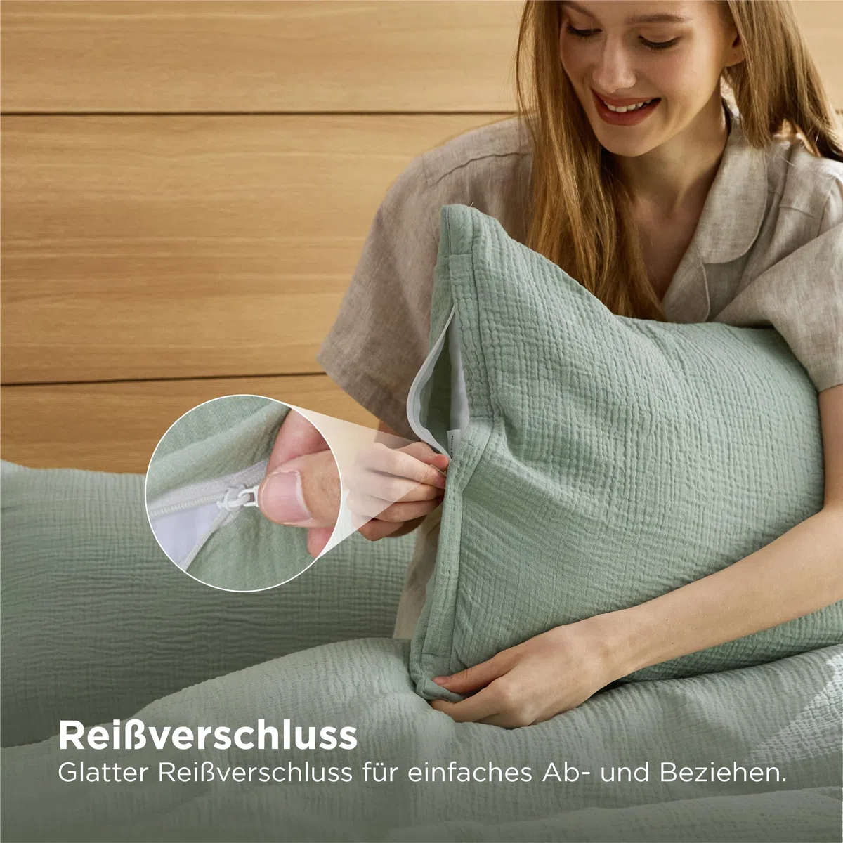BEDSURE Musselin Kissenbezug 40 x 80 2er Set - 100% Baumwolle Kopfkissenbezug 40x80, Muslin Kissenbezüge 2 Teilig mit Reißverschluss, Oeko-TEX Zertifiziert, Sommer Kopfkissenbezüge Sommergrün