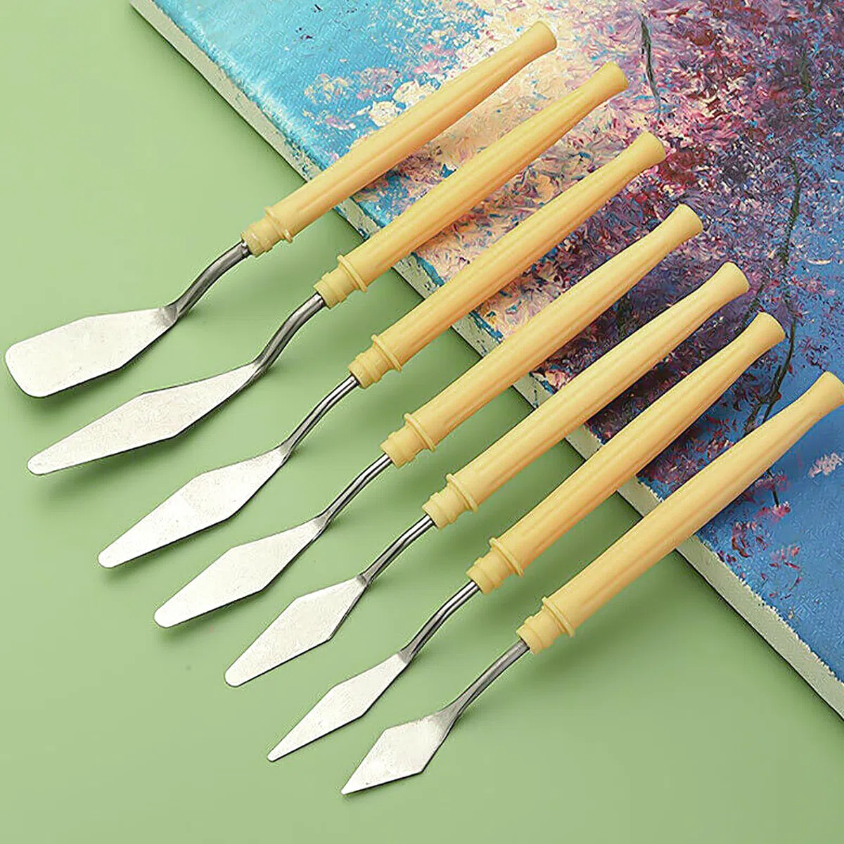 9 Stück Spachtel Acrylmalerei,Farbmesser Palettenmesser für Acrylfarbe,Metallmesser mit Holzfarbe Holzgriff,für Ölmalerei,Farbmischung,Künstlerbedarf
