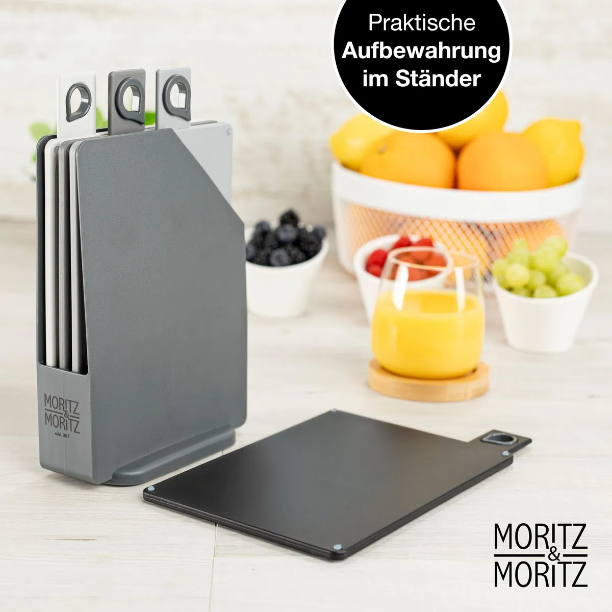 Moritz & Moritz Schneidebrett-Set – 20,5 x 14,5 cm – 4 Stück – rutschfeste Oberflächen, die es Ihnen ermöglichen, Ihre Lebensmittel sicher zu schneiden – Küchenbrett mit Griffen