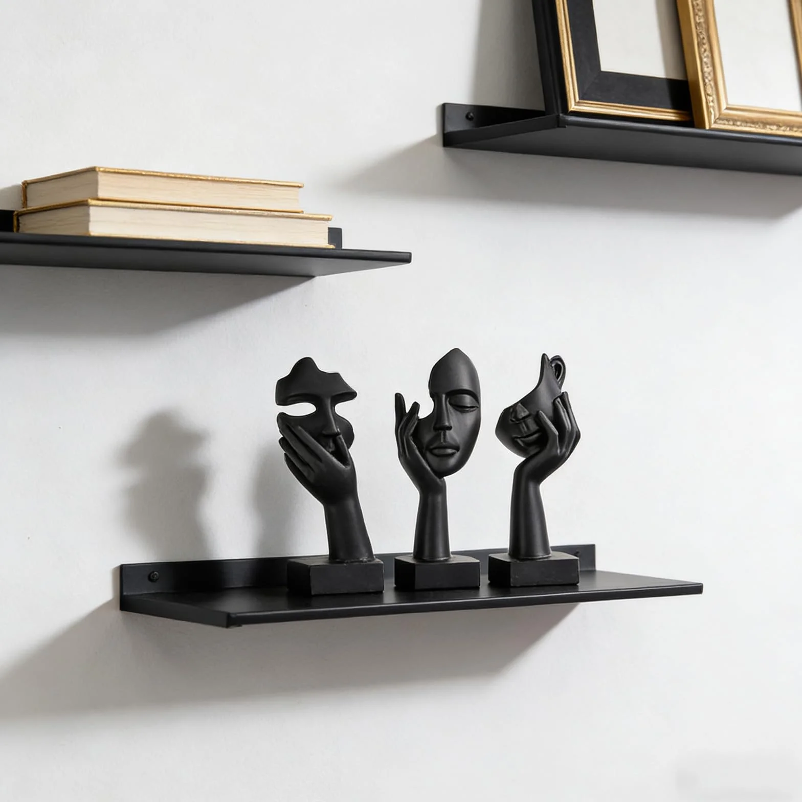 Schwarze Heimdekoration Akzentkunst Frau Gesicht Statue Sammlerstück Statue für modernes Zuhause Wohnzimmer Bücherregal Schwarz Schreibtisch Dekor 3-teiliges Set