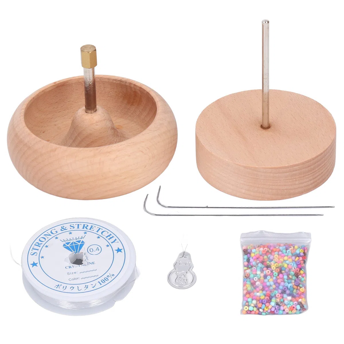 Eujgoov 10 cm Holzperlen Spinner Schmuckherstellung Perlenhalter mit Gemischten Farbperlen Crystal Line