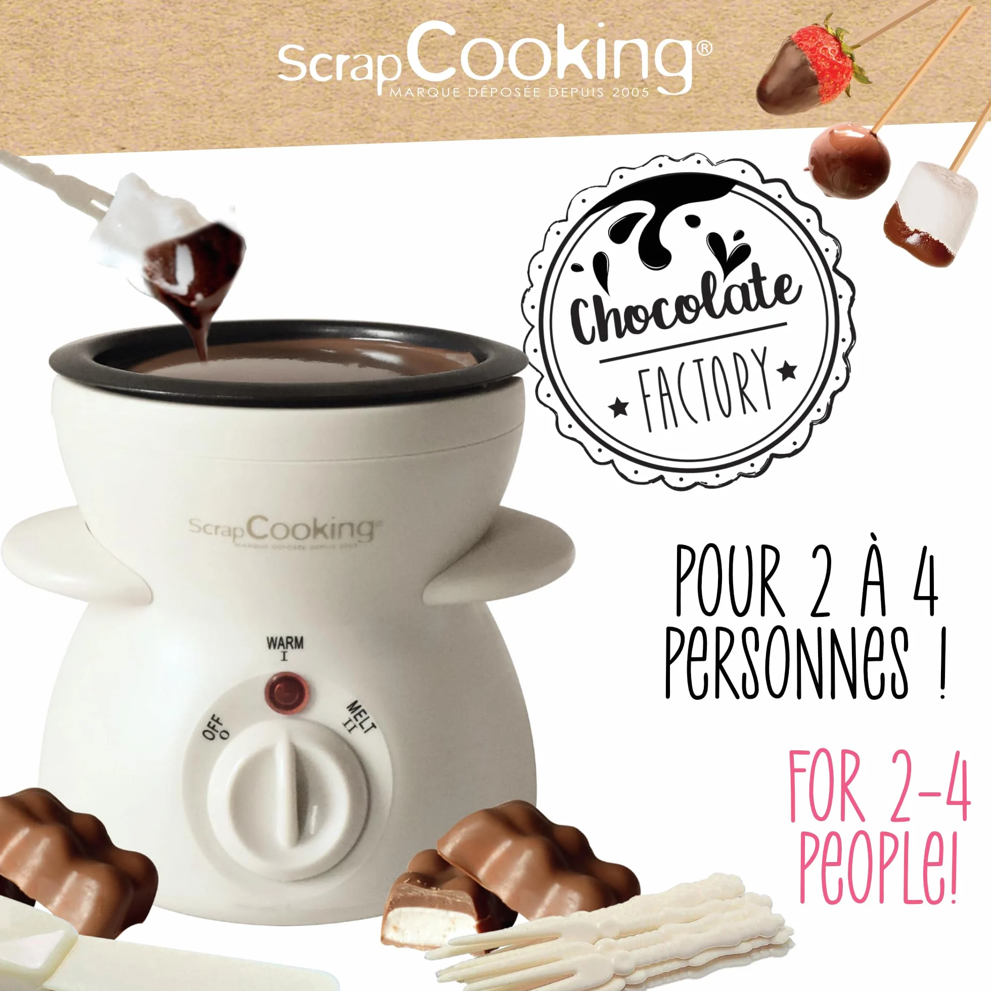 ScrapCooking - Chocolate Factory - Elektrisches Schokoladenfondue-Gerät - Für 2 bis 4 Personen - Schokoladenfondue-Maschine - Geschenkidee Backen & Küche - 3895