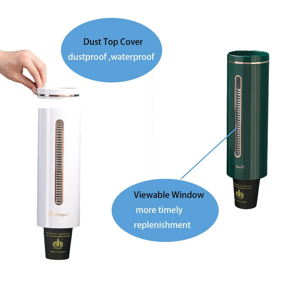 Pappbecher-Spender Umweltfreundlichem Kunststoff Becherspender mit Wandmontage, Wasser- und Staubdicht, Wandbecher für Plastikbecher, Papierbecher und Papierkegel etc (Schwarz)