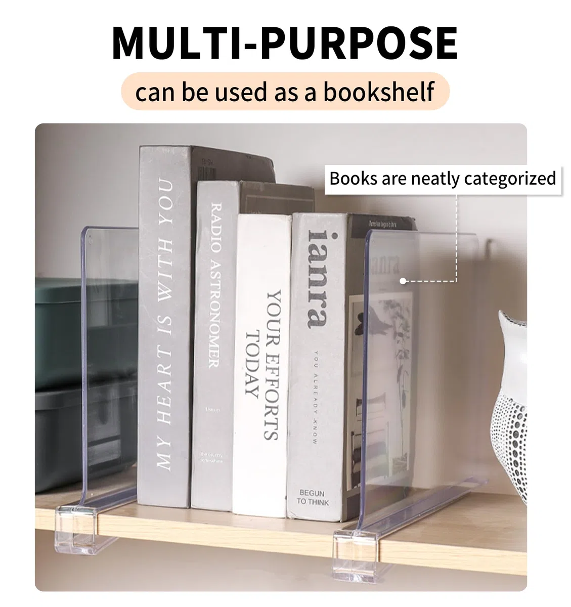 Transparente Acryl Regaltrenner Kleiderschrank 30 x 20 cm Kleiderschrank Trenner,Verstellbarer Kleiderorganisator,Ohne Bohren Regalteiler für Handtaschen Aufbewahrung,Kleidung,Bücher-4 Stück