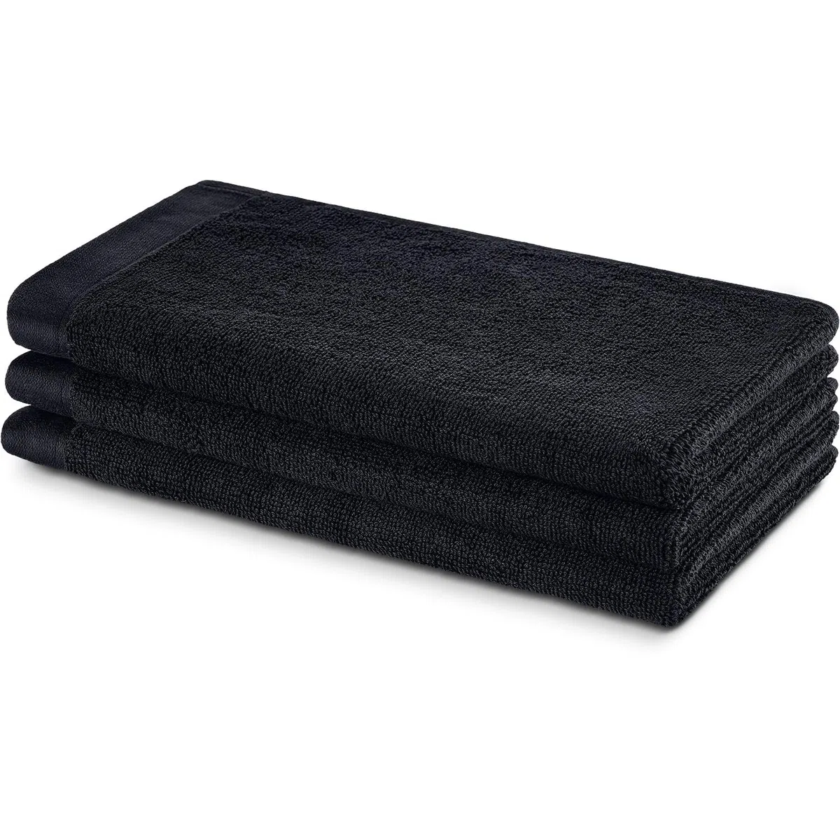 herzbach home Deep Black Kollektion | Set: 3X Gästehandtücher 30x50 cm | 100% Baumwolle | Weich und Saugstark | Farbe: Schwarz