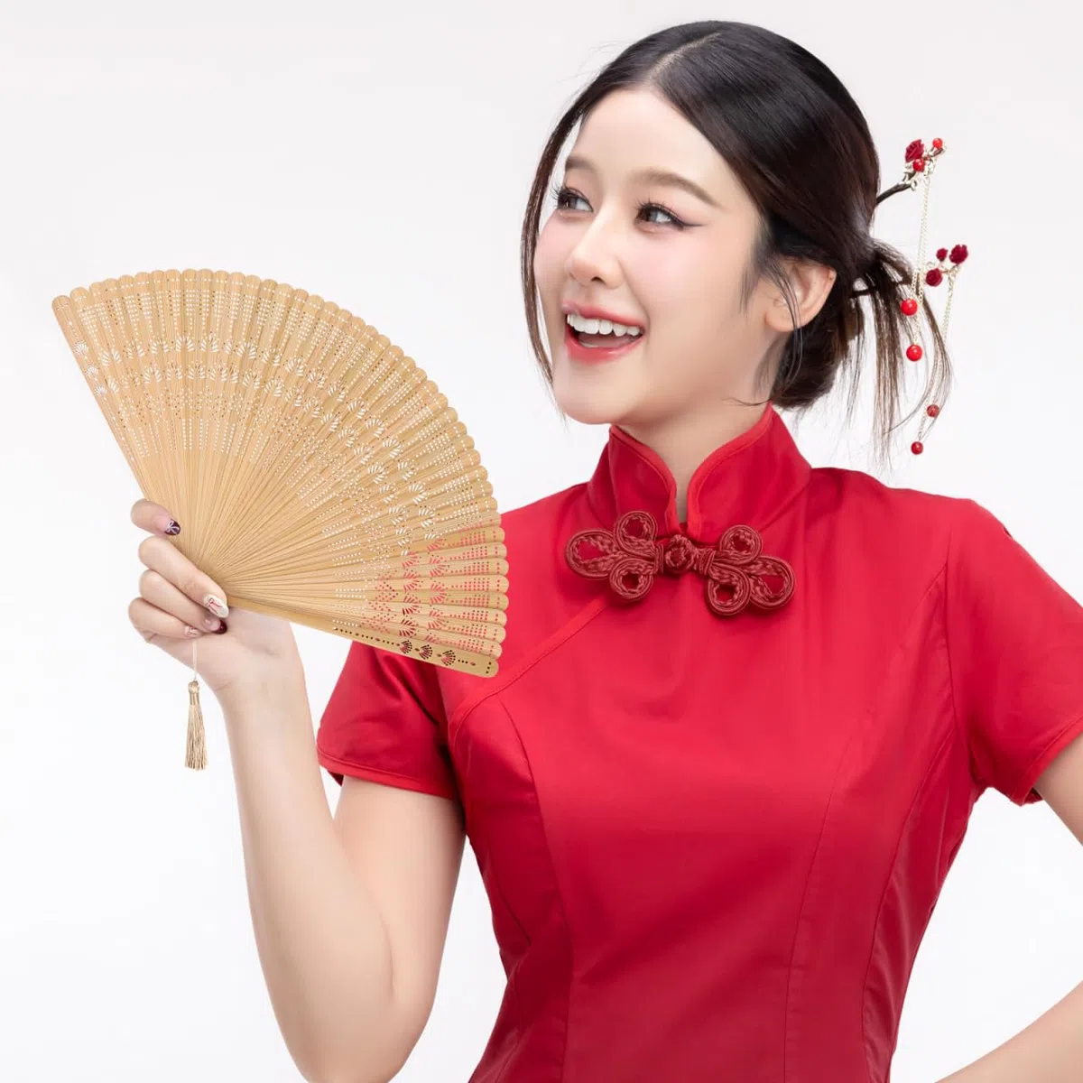 VOSAREA Bambus Handfächer: Vintage Fächer Holz klein Handfächer echt Bambus - japanischer chinesischer Hand Fan für Hochzeit Braut Party Tanz