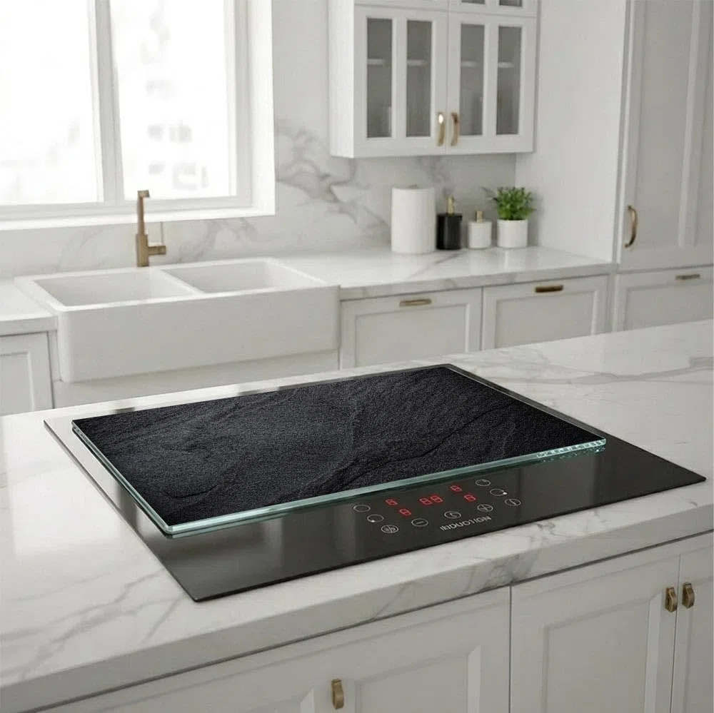 SFArt Herdabdeckung Glas 1 Teilig 60x52 – Gehärtetes Glas Schneidebrett & Ceranfeld Abdeckplatte – Hygienisch & Rutschfest – Schutz für Induktion, Ceran Obsidian