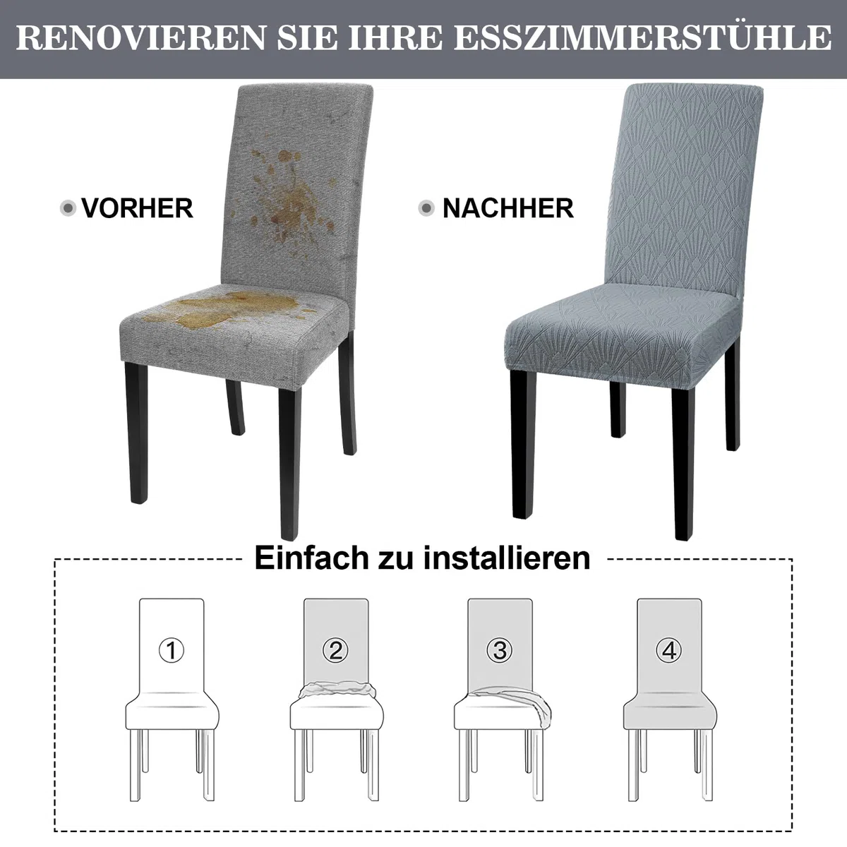 Alishomtll Stuhlhussen 6er Set Stuhlbezug Jacquard Hussen für Stühle Elastische Stuhlhussen Schwingstühle Abnehmbarer Esszimmer Stuhlbezüge Freischwinger für Küche Restaurant Hotel Bankett (Grau)