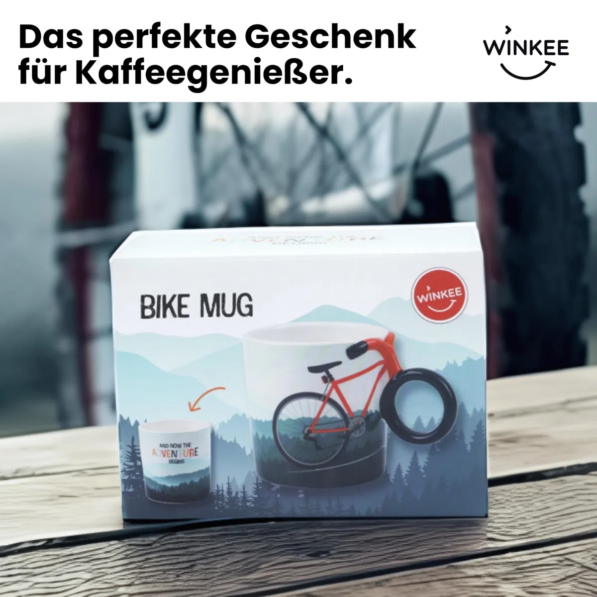 Winkee - Fahrrad-Kaffeetasse - Stilvolle Kaffeetasse mit Fahrradgriff I Fahrrad Teetasse I Perfektes Fahrradzubehör