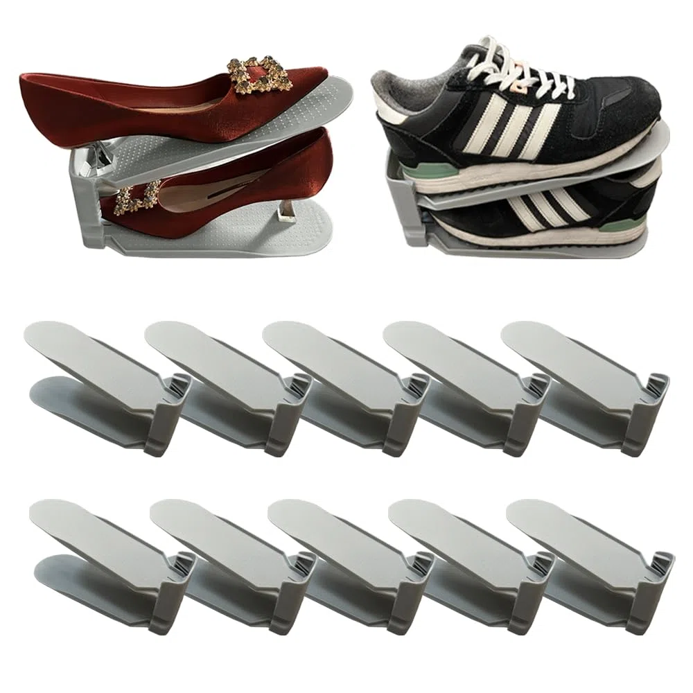 10 Stück Schuhschlitzversteller, doppellagig, verstellbar, Schuhregal, platzsparend, im Kleiderschrank und Schuhschrank (Grau)