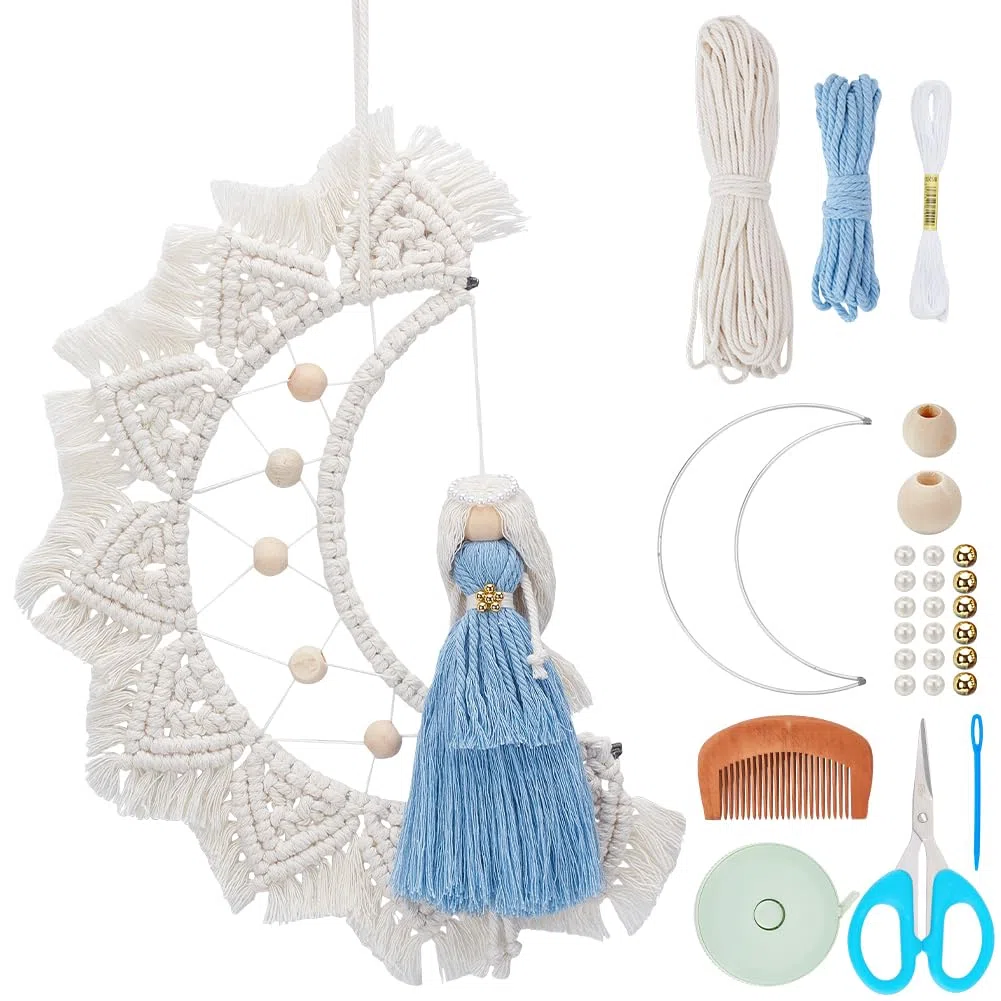 WEBEEDY DIY Makramee Mondpuppen Set Handgefertigte Makramee Mondpuppen Dekoration Mit Schritt Für Schritt Videoanleitung Für Anfänger Und Erwachsene Mondpuppen Wandanhänger Für Zuhause Oder Zimmer