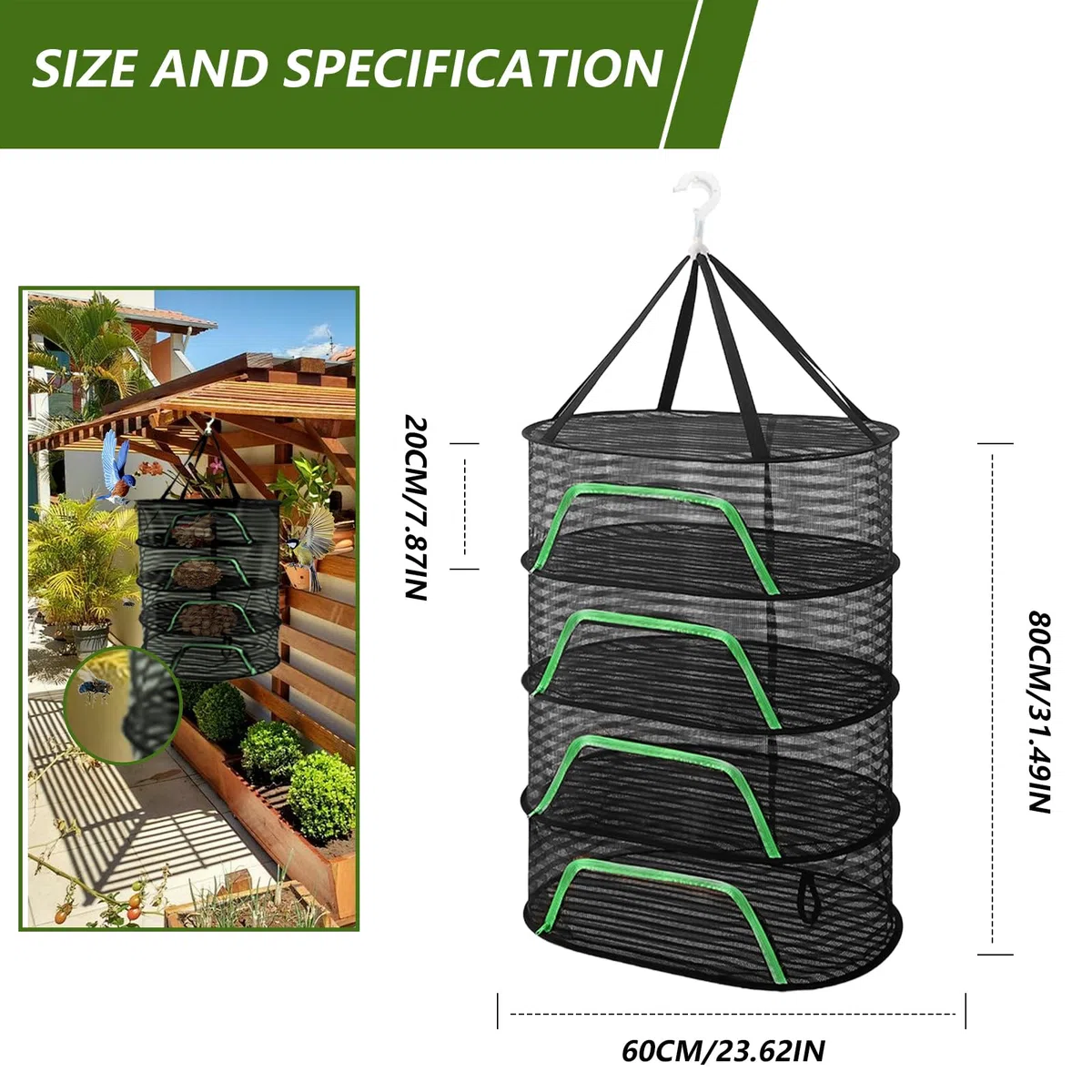 dellyy Frockennetz Kräuter 4-Lagiges, Kräutertrockner Hängend, Klappbar Trocknen Netz, Aufhängen Trockennetze Zum, Klappbar Trocknungsnetz, Aufhängen Trockengestell, Drying Net Blumen, Früchte (BK)