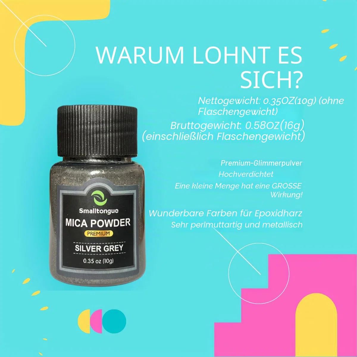 Smalltongue Epoxidharz Farbe Mica Pulve, 36Farben* 10g, Epoxidharz pulver Geeignet Für Seifenfarbe,Kosmetik, Lipgloss, Lidschatten,Badebombe, Kerze, Resin Pulverfarbe