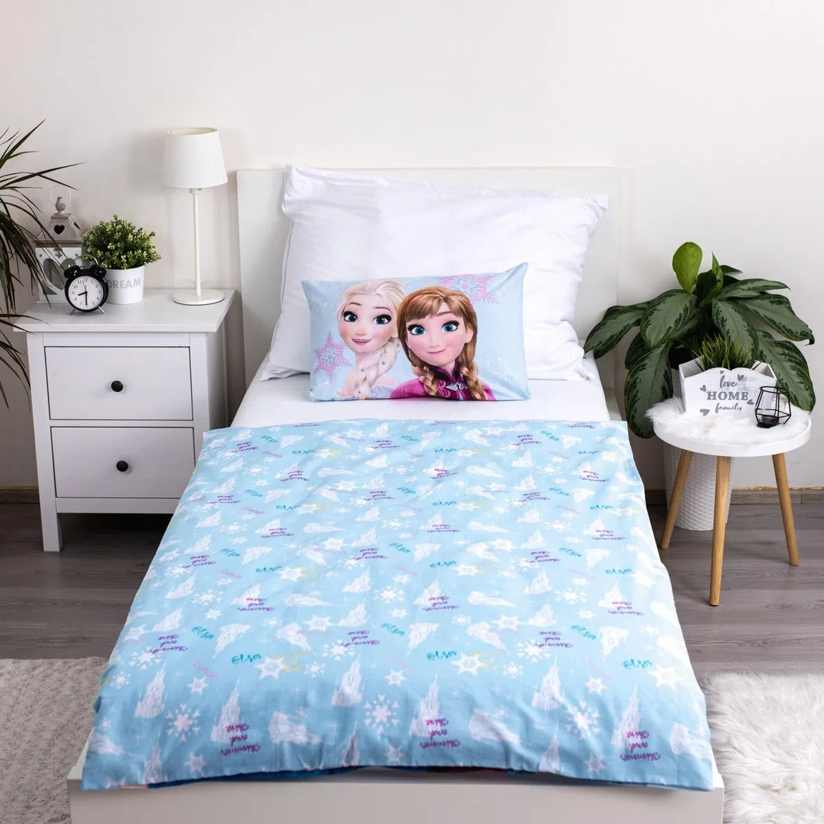 Eiskönigin Babybettwäsche 100x135 + Kissenbezug 40x60 Hellblau ELSA | Wendbare Baby-Bettwäsche | Naturbaumwolle weich atmungsaktiv | Anna Olaf Disney | Mädchen 0-3 | Kinderbett | Geschenkidee