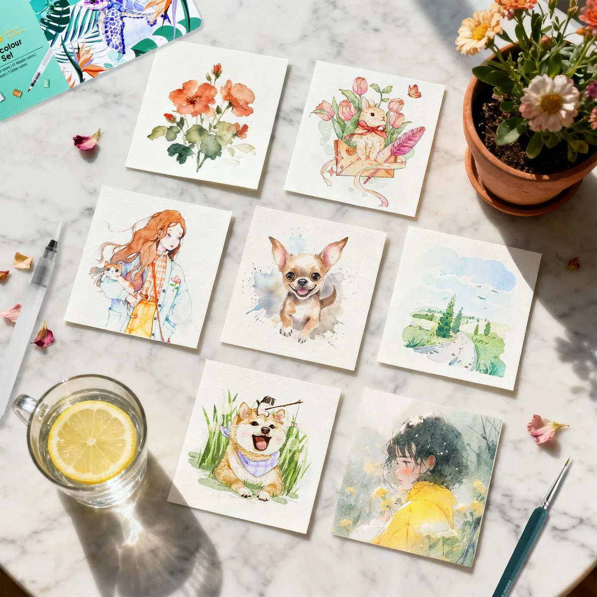 Aquarellfarben Set mit 128 Farben- Watercolor Paint in Tragbarer Box - Aquarell für Kinder Erwachsene Reisen Glitzer Wasserfarben Inklusive Zeichenstift Pinsel und Stift fur Kunstler und Hobbyisten