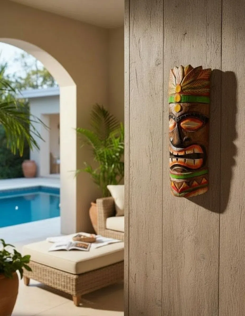 Tiki-Maske zur Wandmontage, 30 cm, aus Holz | Der Stammesmeister