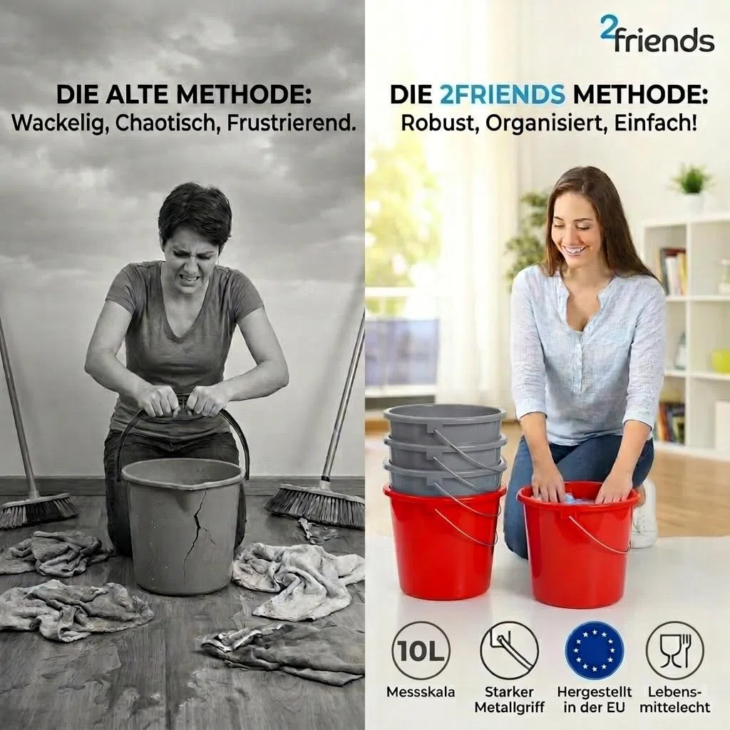 Eimer 10 Liter 3er Set, Putzeimer 10l Kunststoff mit Metallgriff & Messskala, Lebensmittelecht, Kübel Putzkübel Wischeimer, Made in EU
