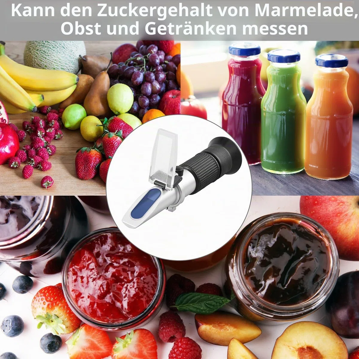 Proster Hand Held Refractometer Handrefraktometer, Aluminium, Schwarz – 0–80% Brix Zucker Refraktometer Feuchtigkeit mit ATC Zuckergehalt für Zuckeranalyse in Säften, Früchten, Saucen und Getränken