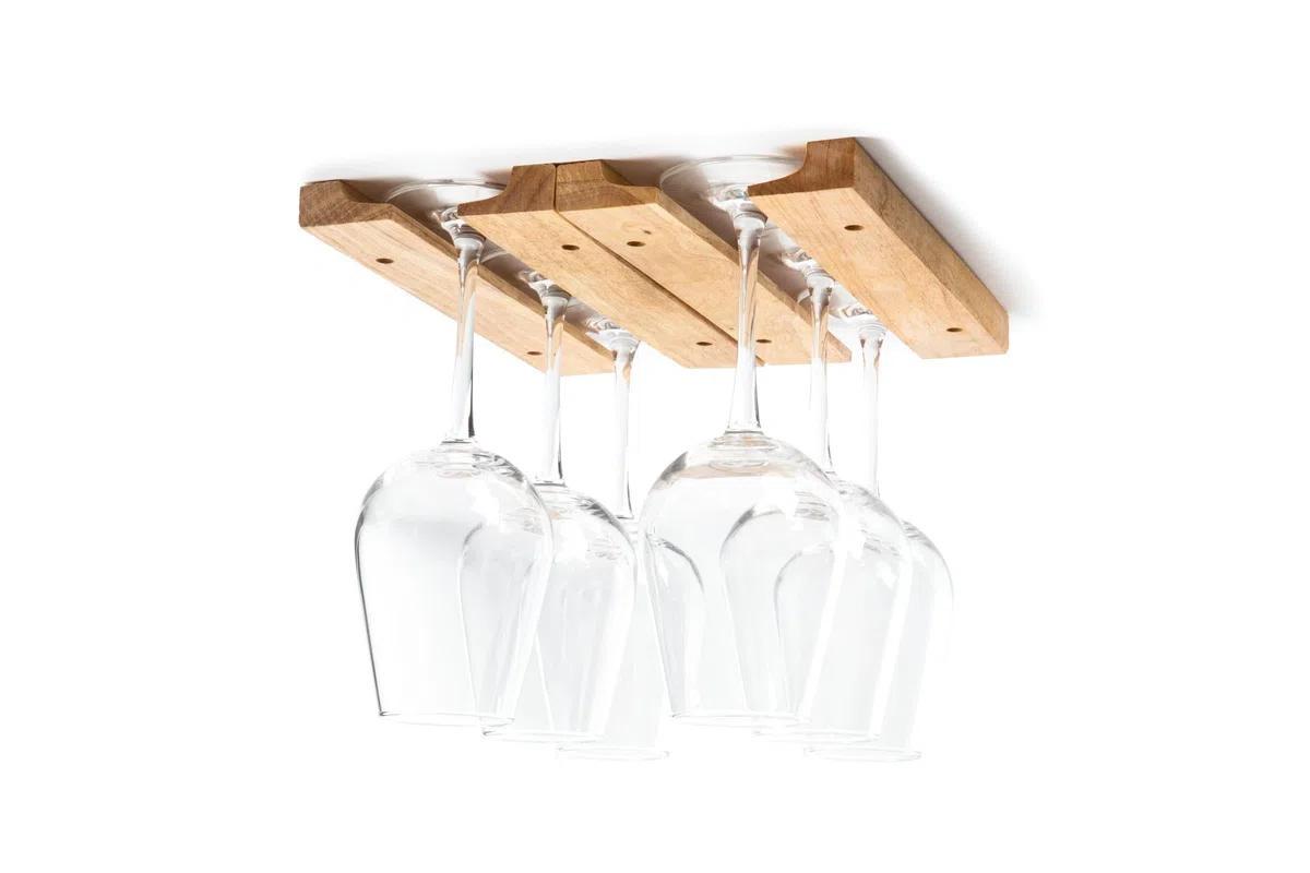 Fox Run Weinglashalter, montiert, Holz, 27,9 x 17,8 x 1,9 cm, Braun