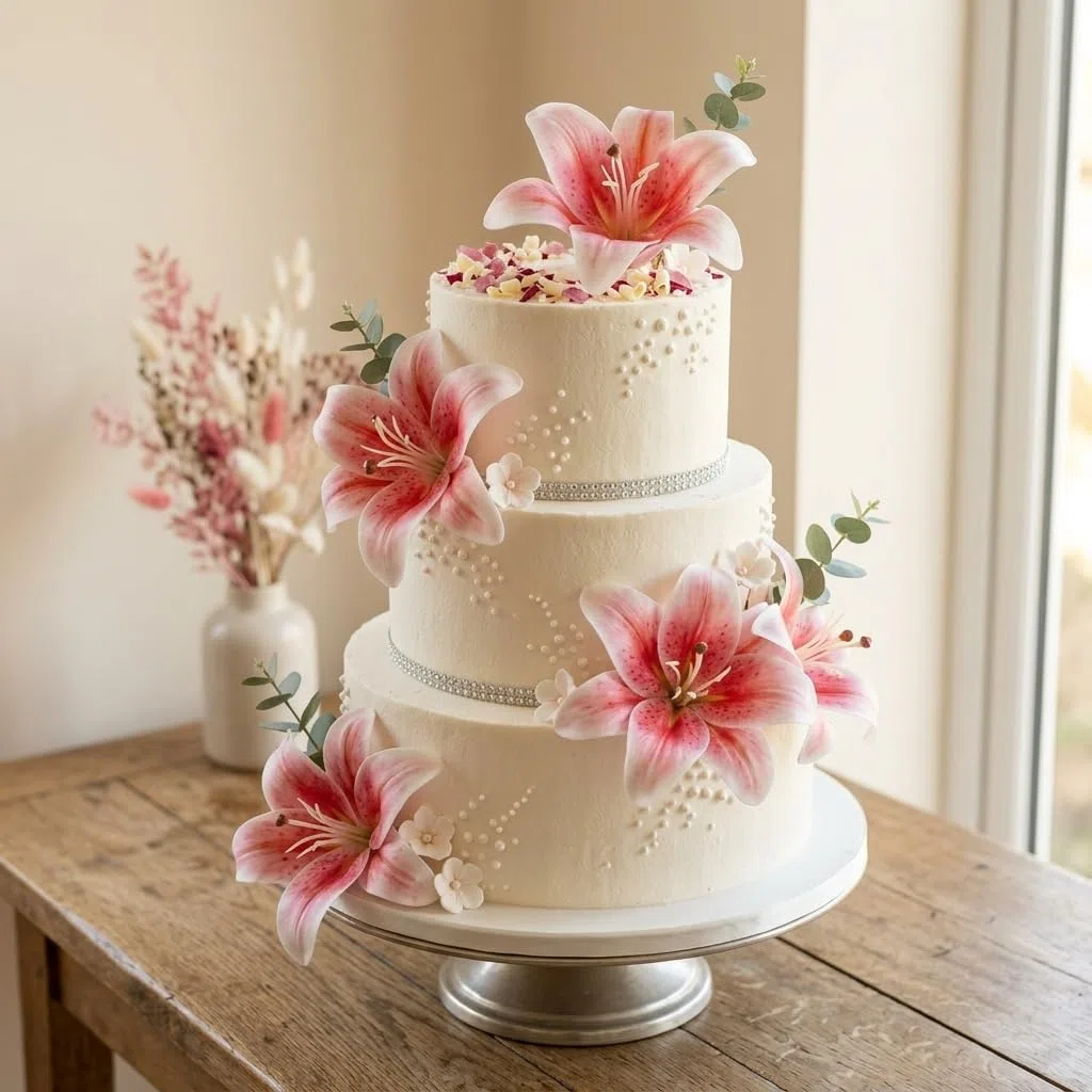 HNVNER 6 Bündel Kunstblumen Lilien, 3D-künstliche Lilienblume Rosa, Gesamt 12 Blütenköpfe 6 Knospen - DIY Set Blumenstrauß für Hochzeit, Home & Büro Deko, Tischdekoration