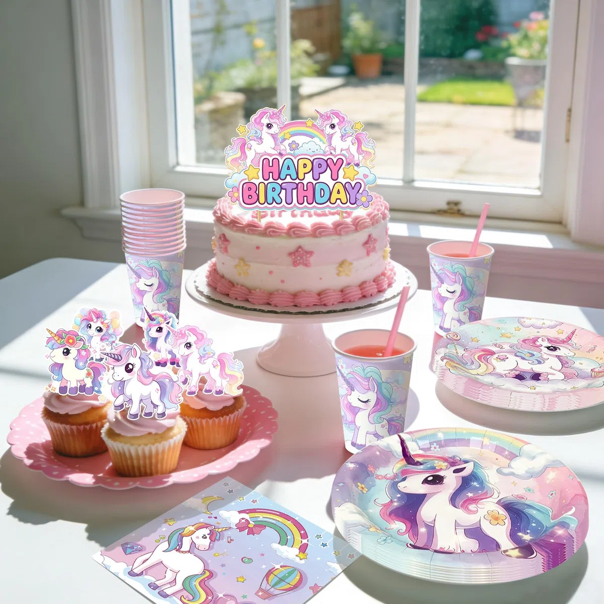 Einhorn Deko Kindergeburtstag,10 Gäste Einhorn Geburtstag Partygeschirr Set Pappteller Kindergeburtstag Servietten Partygeschirr für Deko Kindergeburtstag Mädchen