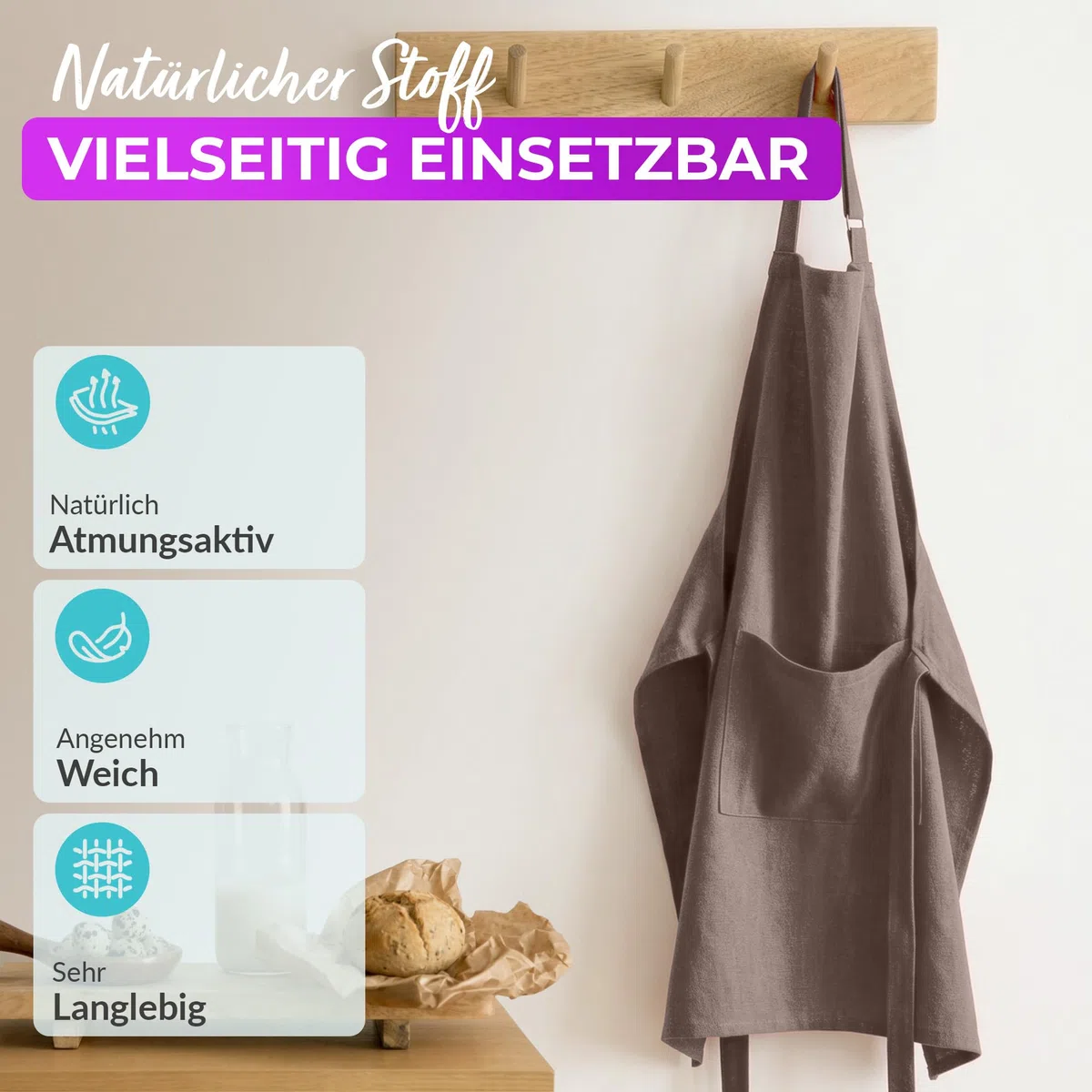 EllaTex Küchenschürze Unisex – Kochschürze 100% Baumwolle, verstellbar, mit Tasche, für Küche, Grill, Gastronomie & Service
