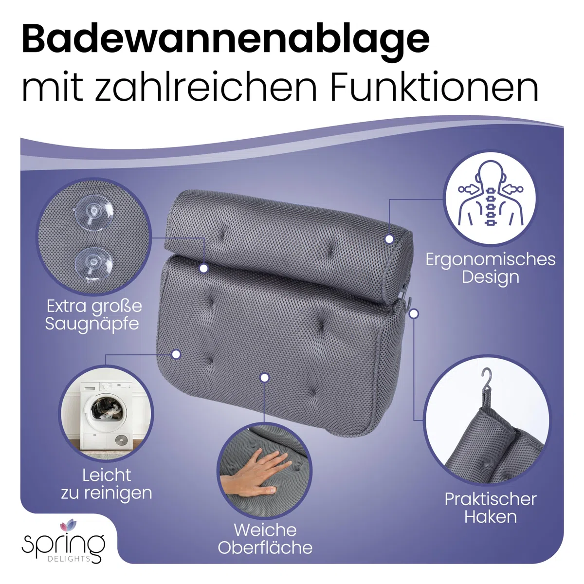 Badewannen-Set: Luxus Bambus Badewannenablage & Ergonomisches Badewannenkissen - Weinglashalter, Tablethalter, Handyhalter & Extra Große Saugnäpfe - Dein Ultimatives Spa-Erlebnis
