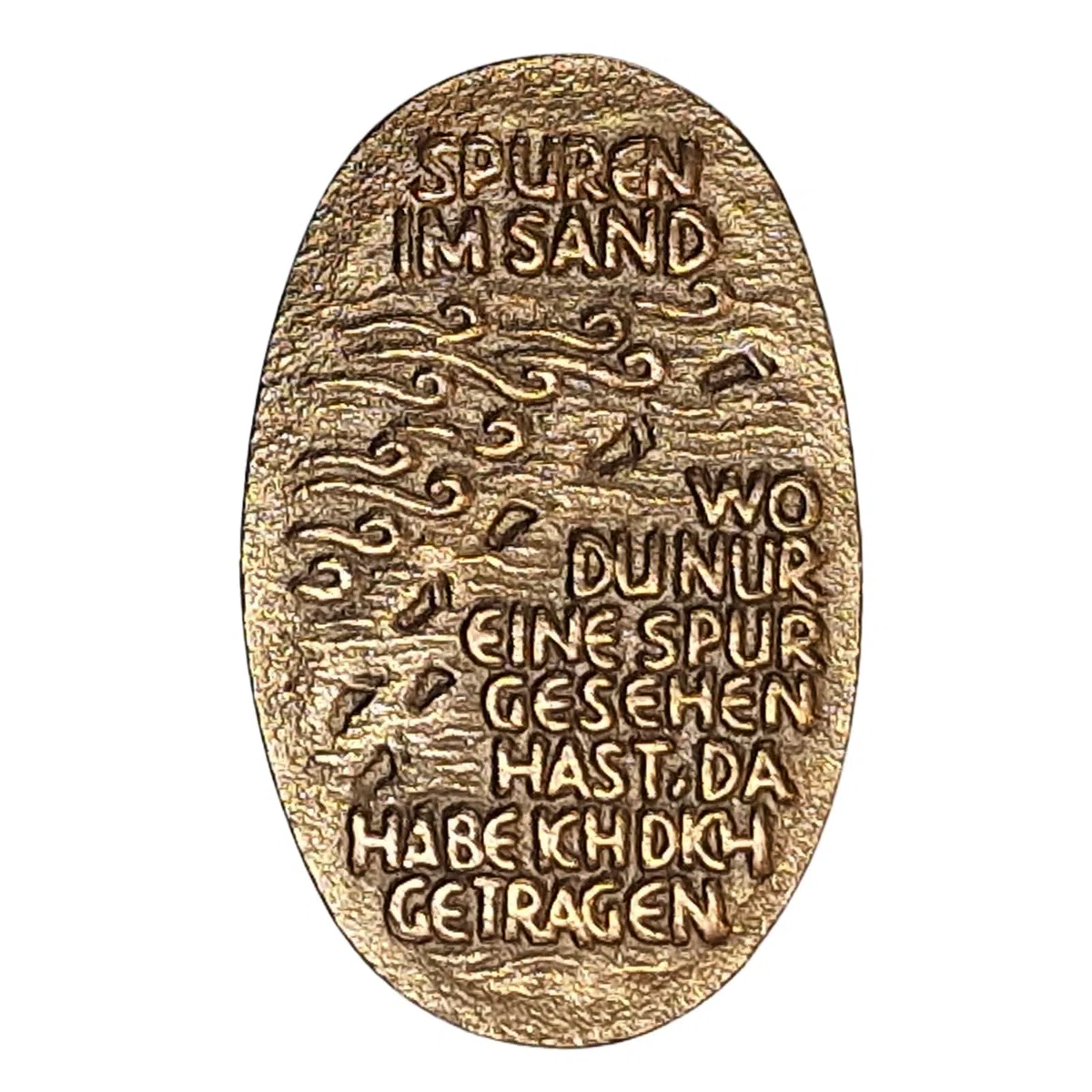 Herzmensch Handschmeichler Spuren im Sand - Massive Bronze, Gold 3,3 x 5,1 cm - Kleiner Glückstaler für Trauer, Krankheit und Genesung für alle Anlässe