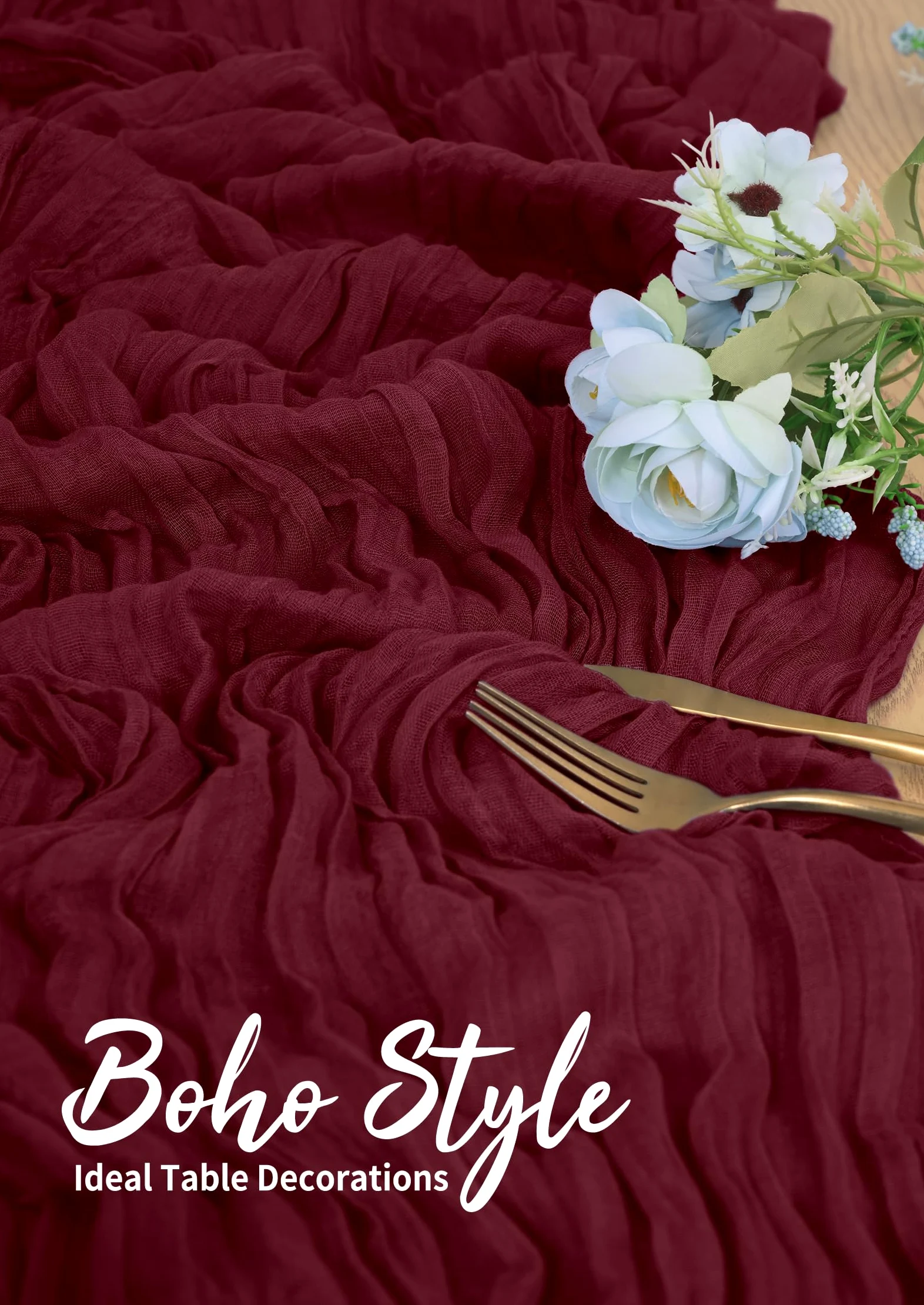6 Stück Burgund Käsetuch Tischläufer 45 x 275 cm rustikaler Gaze Stoff Tischläufer Romantisch Hochzeits Seihtuch Tischläufer für Hochzeiten, Festivals, Jubiläum, Abendessen, Outdoor -Partys