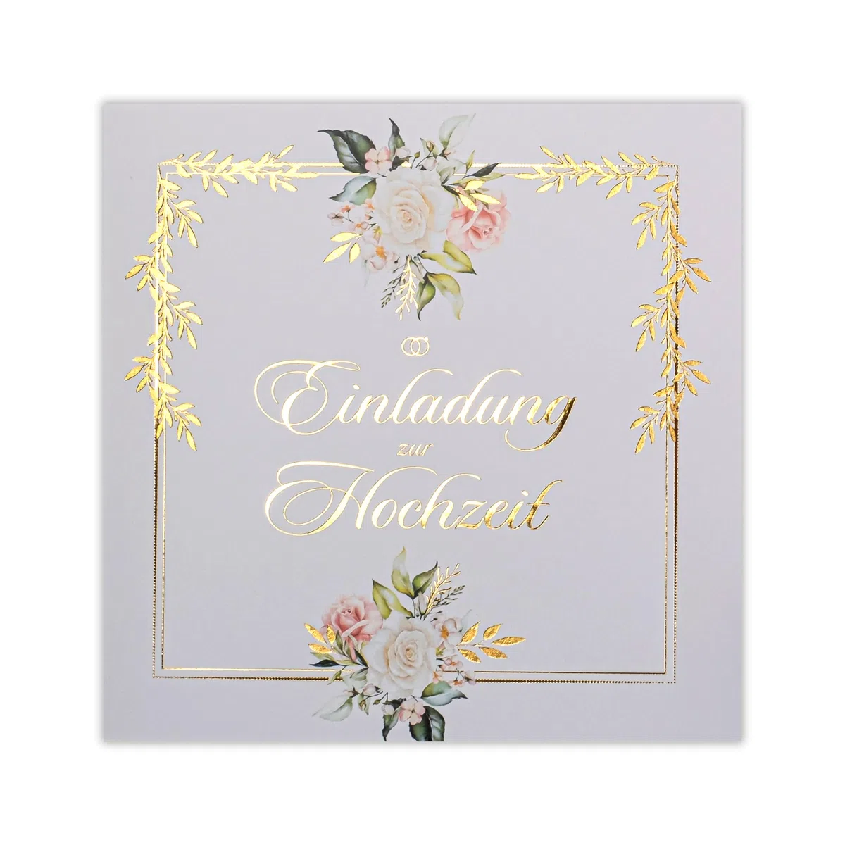 HOCHZEITSEINLADUNGEN SATZ 20 St. 135x135mm MIT BEDRUCKBAREN EINLAGEN UND UMSCHLÄGEN FÜR HOCHZEIT – VERGOLDETES MUSTER