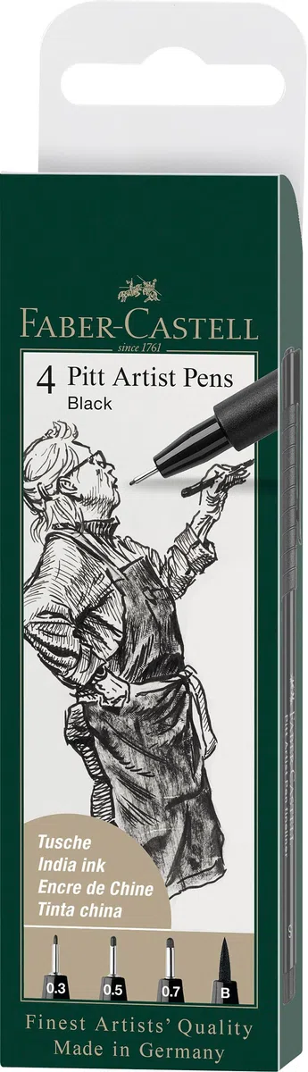 Faber-Castell 167158 - Tuschestift Pitt Artist Pen, Farbe 199, schwarz, XXS, S, F, M, B, C, 1.5, Fude hard, 8er Etui | Wasserfeste und lichtbeständige Zeichentusche mit Fude-, Brush- und Finelinerspitzen für Skizzen und Illustrationen
