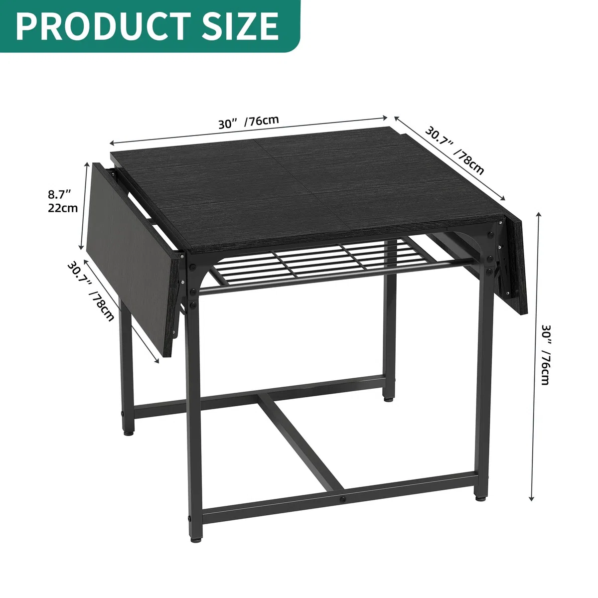 YITAHOME klappbarer Esstisch, ausdehnbarer Drop Blatttisch mit Aufbewahrungshalter und 4 verstellbaren Beinen, Sitzplätze für 2-6 Personen, 120 x 78 x 75cm, schwarz
