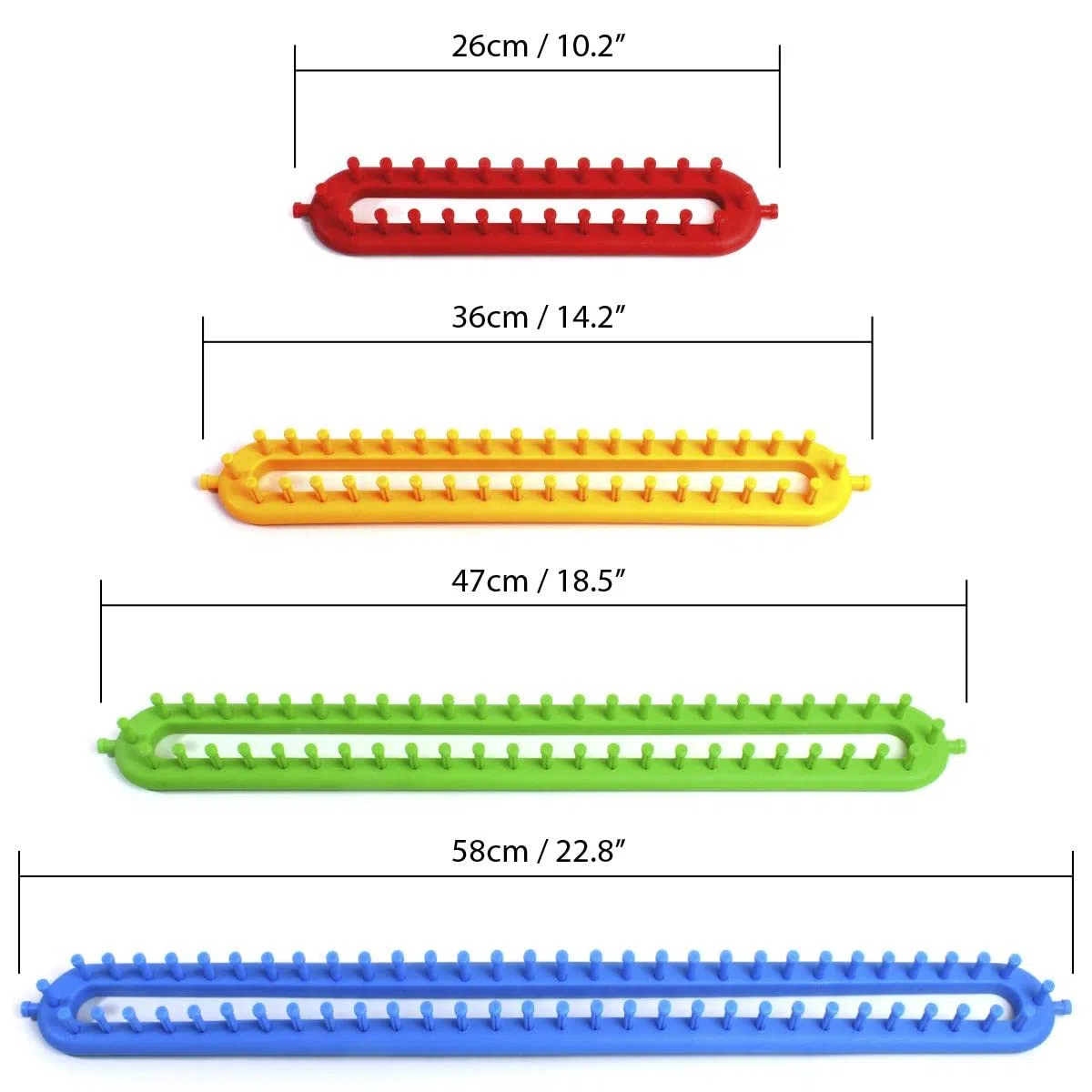 igadgitz home U7217 Langer Strickwebstuhl, Strickrahmen Lang Set, Lange Strickringe mit Garnnadel & Häkelnadel, 4 Größen pro Set - Mehrfarbig