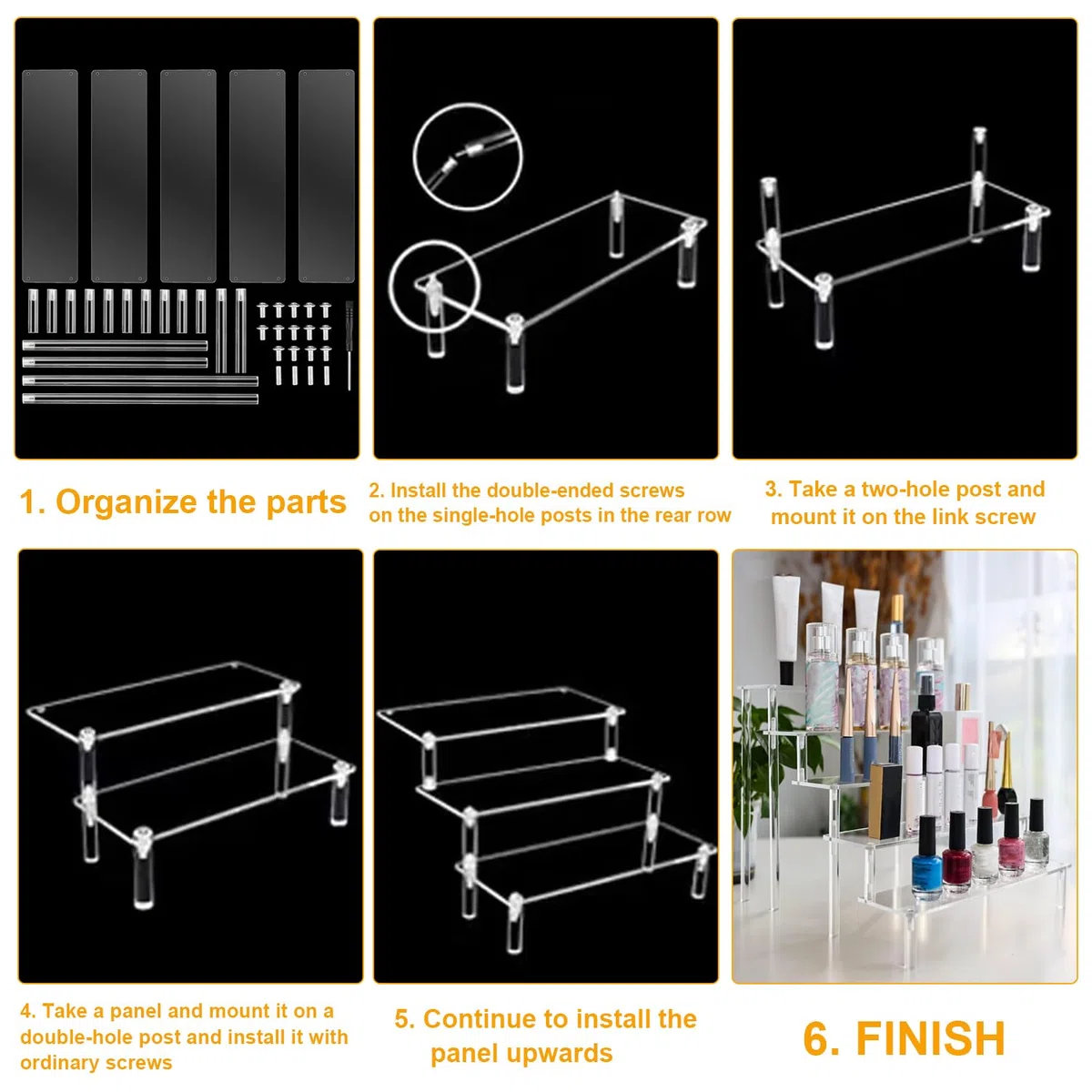 5-Stufig Acryl Display Ständer, 40 x 32 x 24.5cm Treppe Display Regal, Tischplatte klar Acryl Organizer für Nagellack Gewürz Kosmetik Kunsthandwerk Schmuckständer Cupcake Buffets Dessert