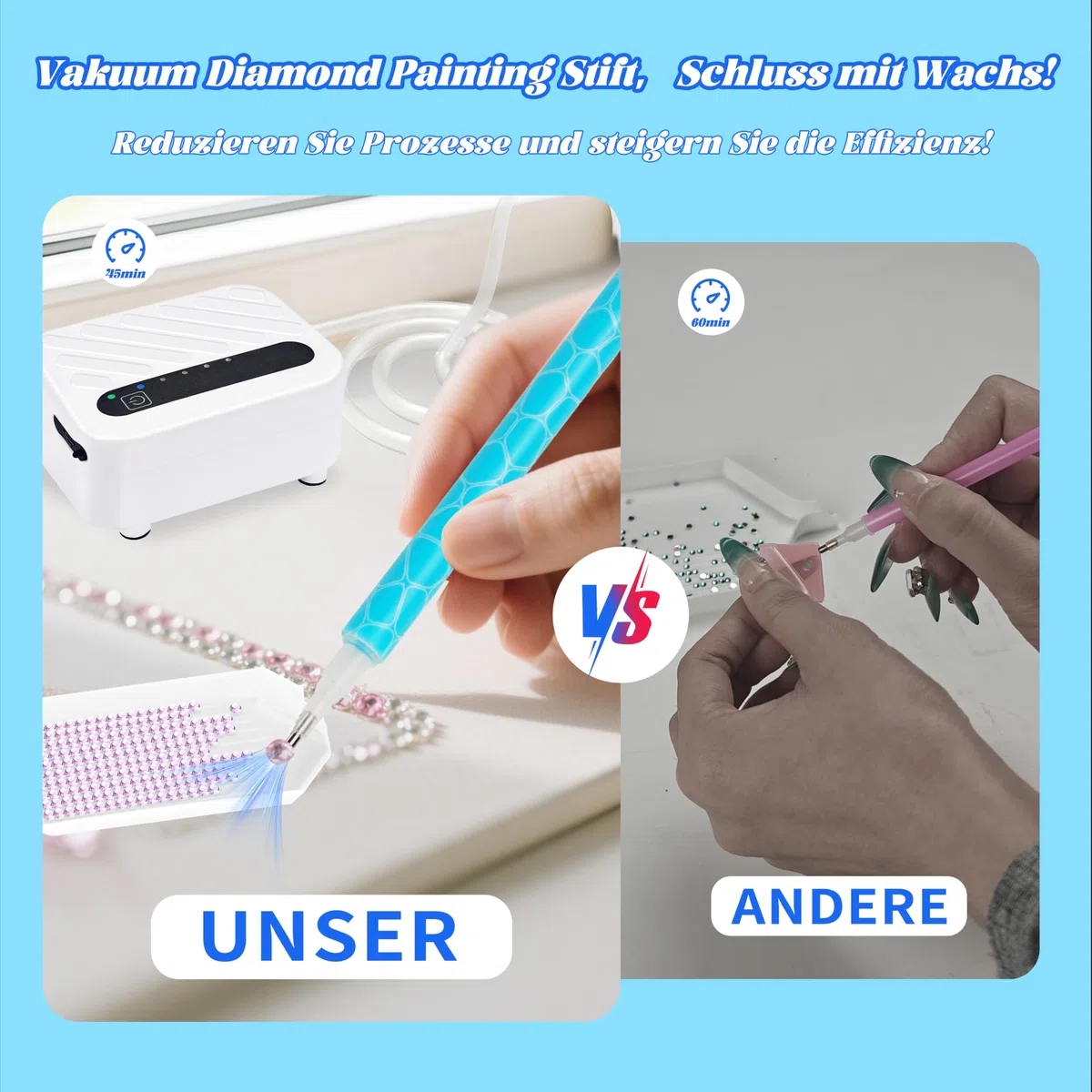Mlife Elektrischer Diamond Painting Stift,Wiederaufladbarer Diamant Vakuum Stift Für Diamond Painting– 3 Einstellbare Saugstufen, Vakuum Diamond Painting Zubehör Stift,Kein Wachs Erforderlich(Schwarz)