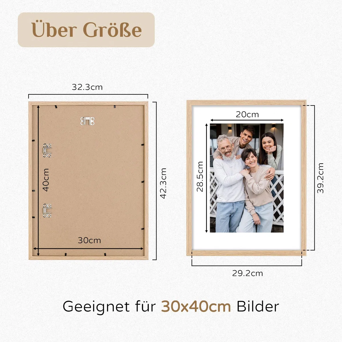 Bilderrahmen 30x40 Holz: 3er Set 40x30 Rahmen mit Passepartout für Foto Poster - Holzrahmen mit Acrylglas