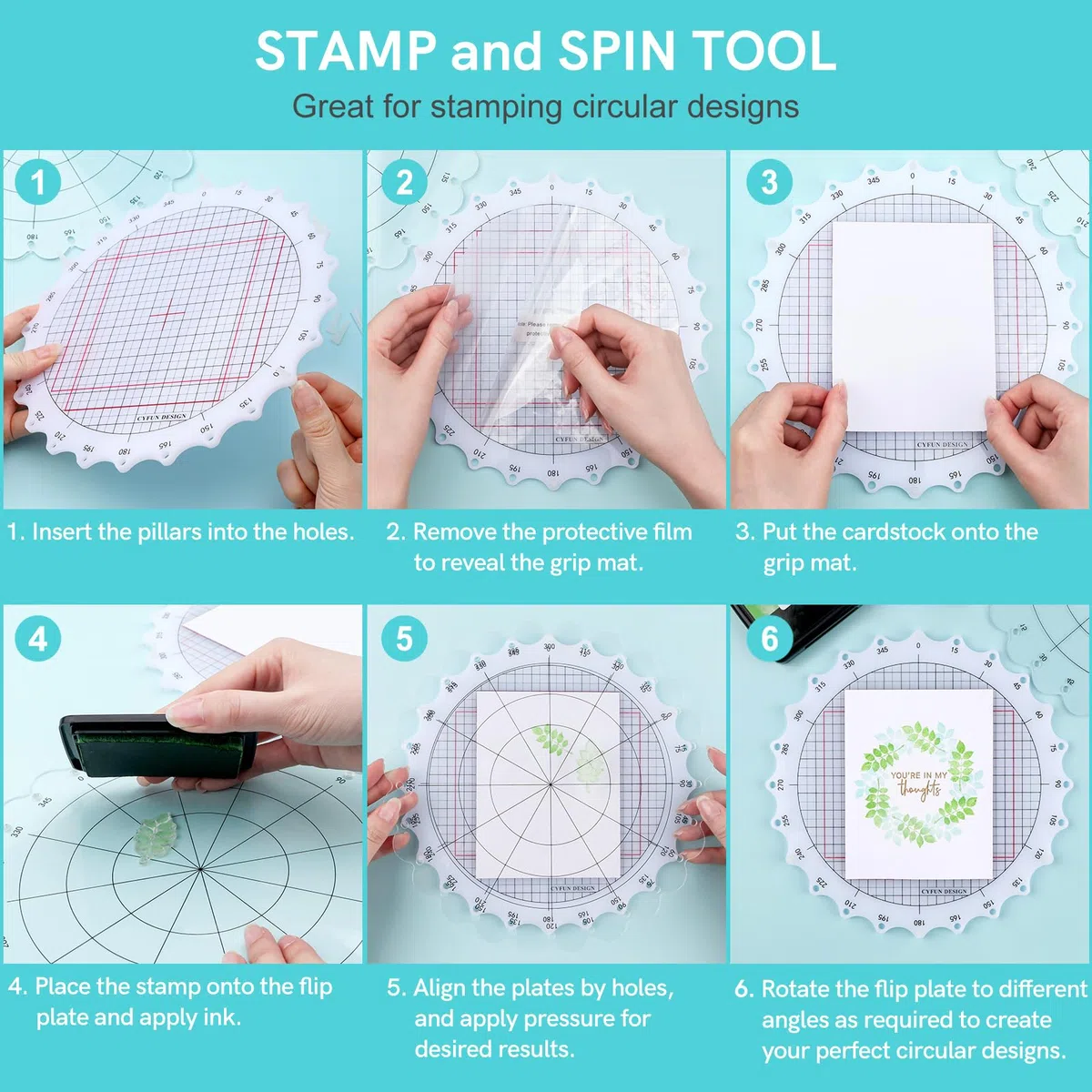 CYFUN DESIGN 24,1 cm rotierende Stempelplattform – Stempel- und Drehwerkzeug für kreisförmige Designs – Positionierungswerkzeug mit Linien für Scrapbooking, Basteln und Kartenherstellung