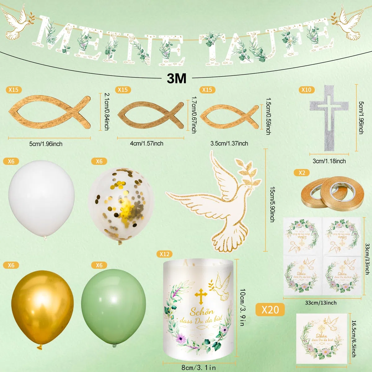 Taufdeko für Jungen & Mädchen –Deko mit Girlande, Ballons & Servietten – Party Dekoration zur Tauffeier, Baby Taufe für Kinder, mit Spruch „Schön, dass du da bist