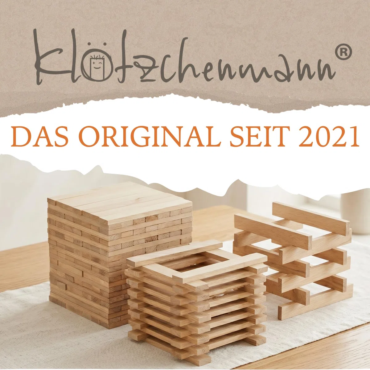 EICHE Bastelklötzchen 160 Stück zum Basteln original vom Klötzchenmann 8 x 22 x 160 mm Holzbausteine Bastelholz ideal für alle DIY Projekte