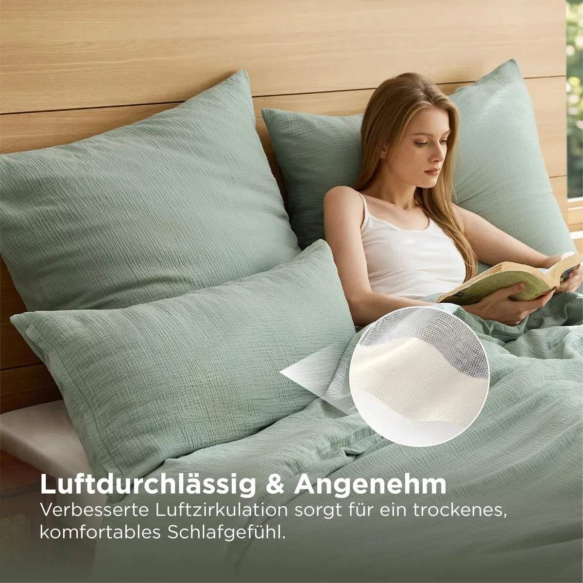 BEDSURE Musselin Kissenbezug 40 x 80 2er Set - 100% Baumwolle Kopfkissenbezug 40x80, Muslin Kissenbezüge 2 Teilig mit Reißverschluss, Oeko-TEX Zertifiziert, Sommer Kopfkissenbezüge Sommergrün
