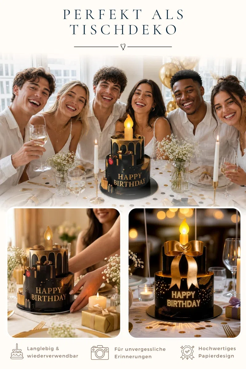 Joli Coon Geburtstagskarte mit Musik und Licht und ausblasbarer Kerze - Geburtstagsgeschenk für Männer - 3D Pop up Geburtstagskarte - Happy Birthday Karte mit Musik - 20 x 24 cm